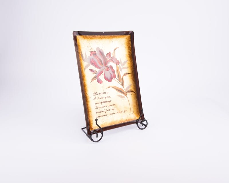 Ken. Glass Decorative Plate with Inscription. Large Size