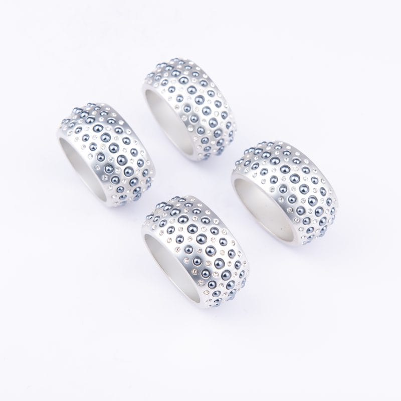 L'Objet. Set of 4 Silver Napkin Rings with Swarovski