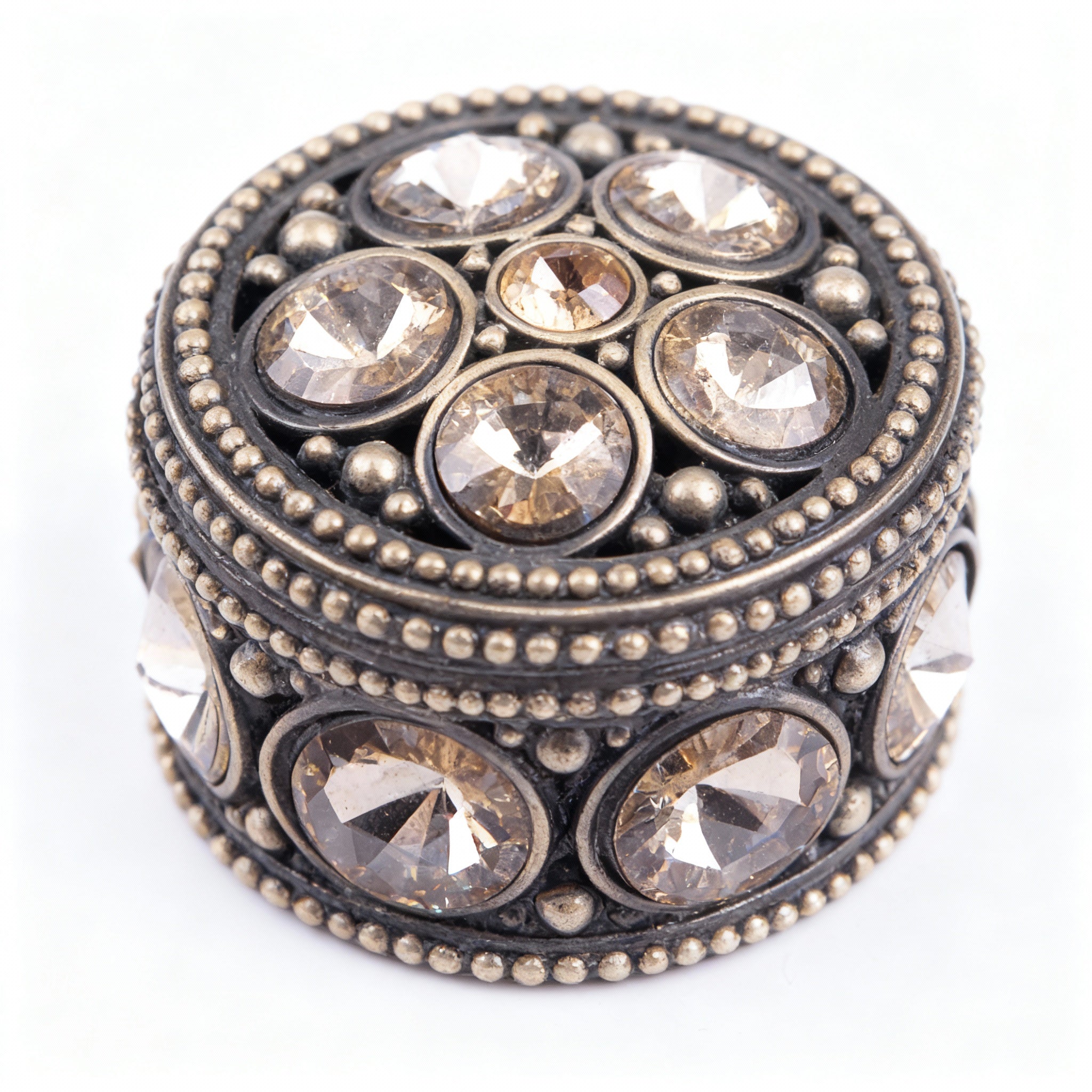 Welforth. Bronze Round Souvenir Box with Stones.