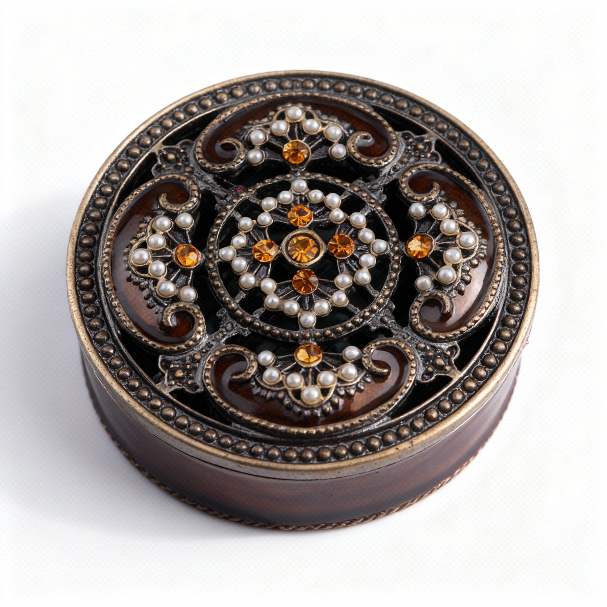 Welforth. Bronze & Amber Round Souvenir Box.