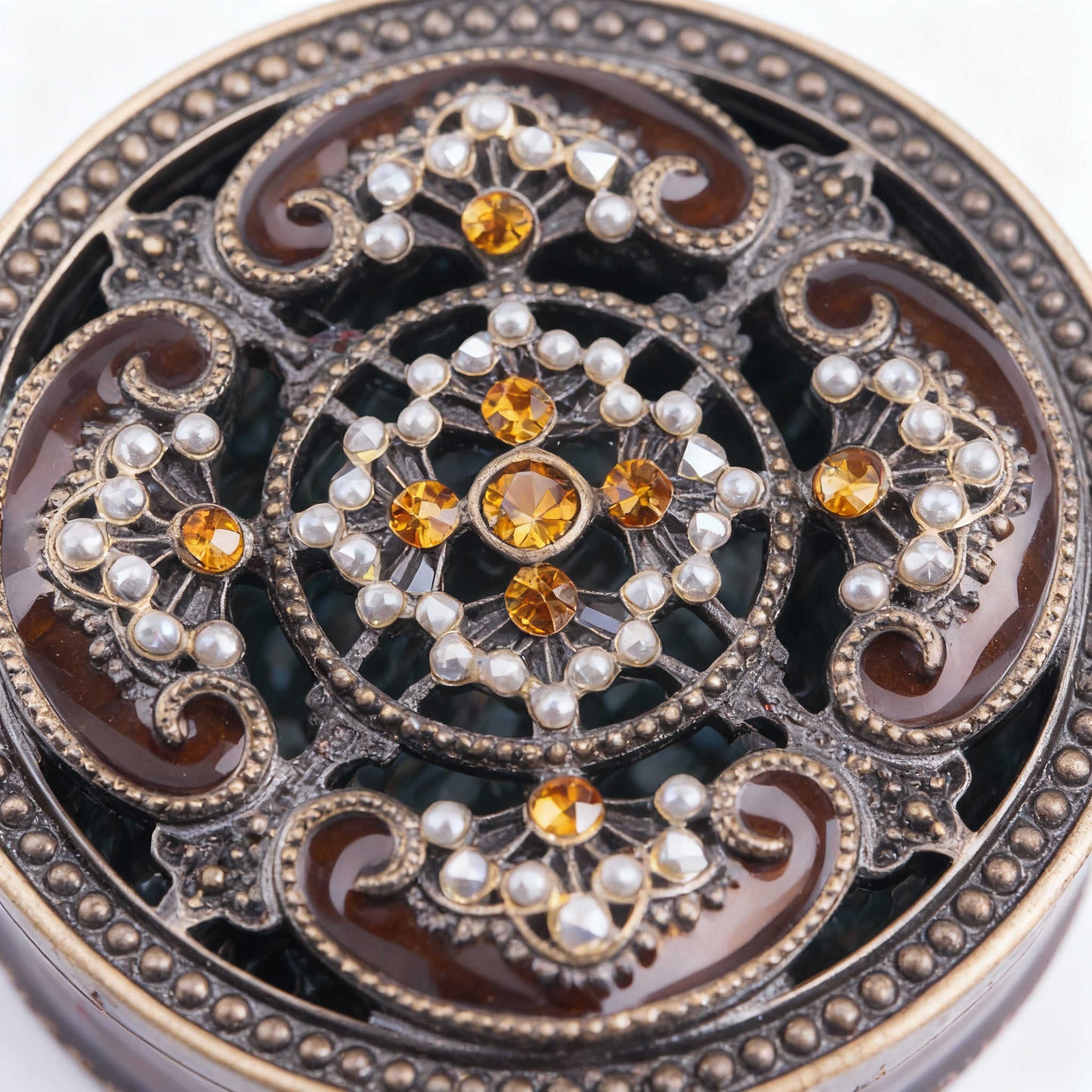 Welforth. Bronze & Amber Round Souvenir Box.