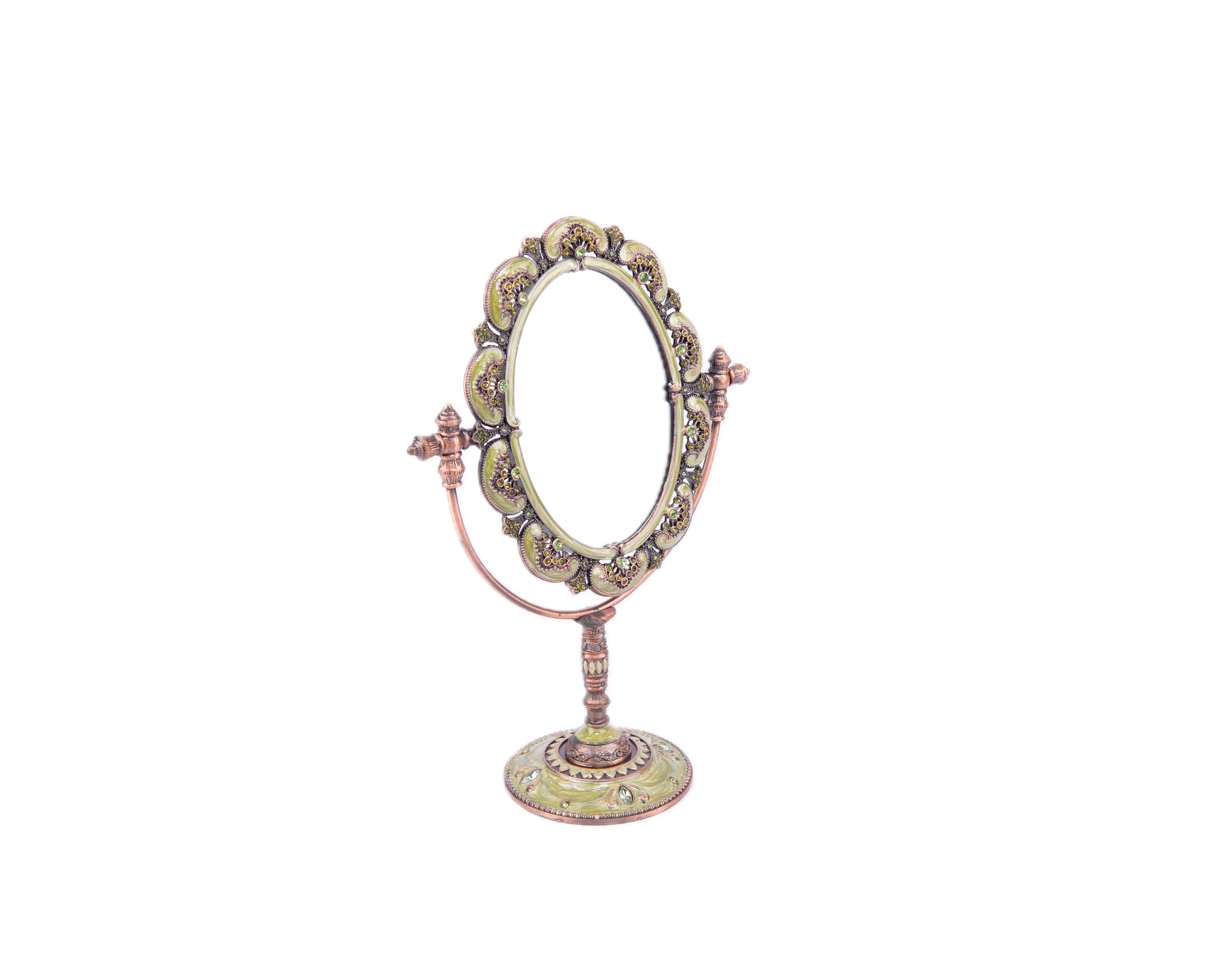 Welforth. Green Enamel Standing Mirror Studded with Rhinestones