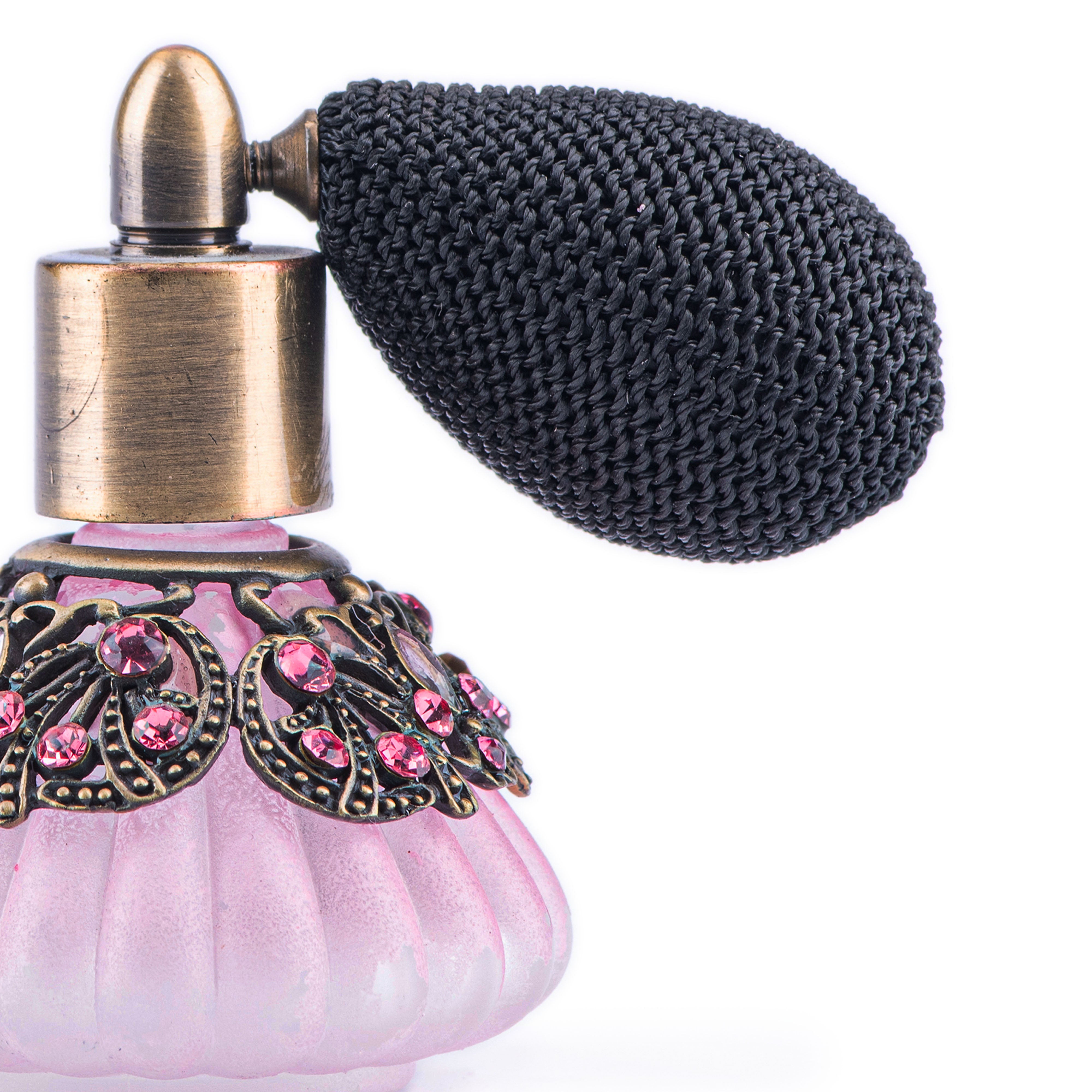 Welforth. Pink Perfume Bottle with Atomizer Studded with Rhinestone. 17 ML