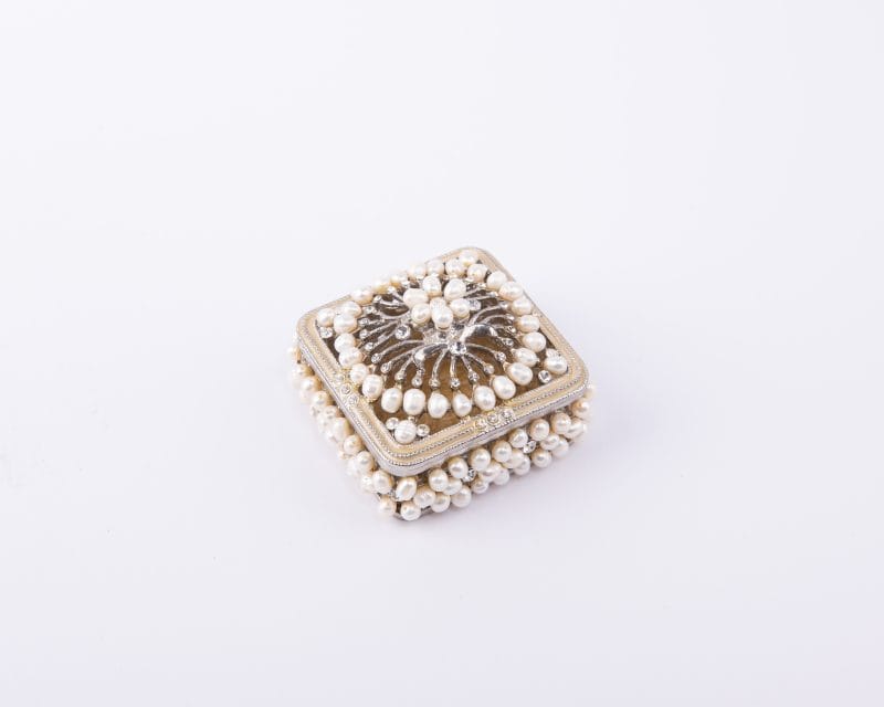 Olivia Riegel. Square Shaped Souvenir Box Studded with Pearls