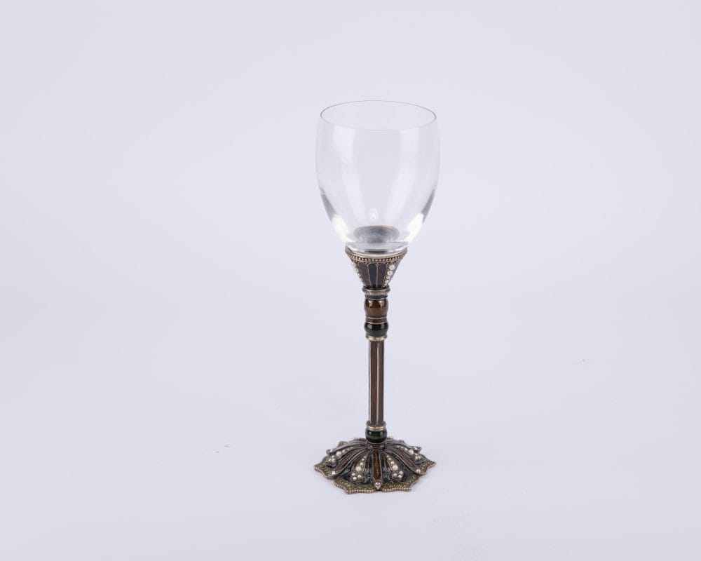 Tizo Design. Drinking Glass with Bronze Stem Studded with Crystals