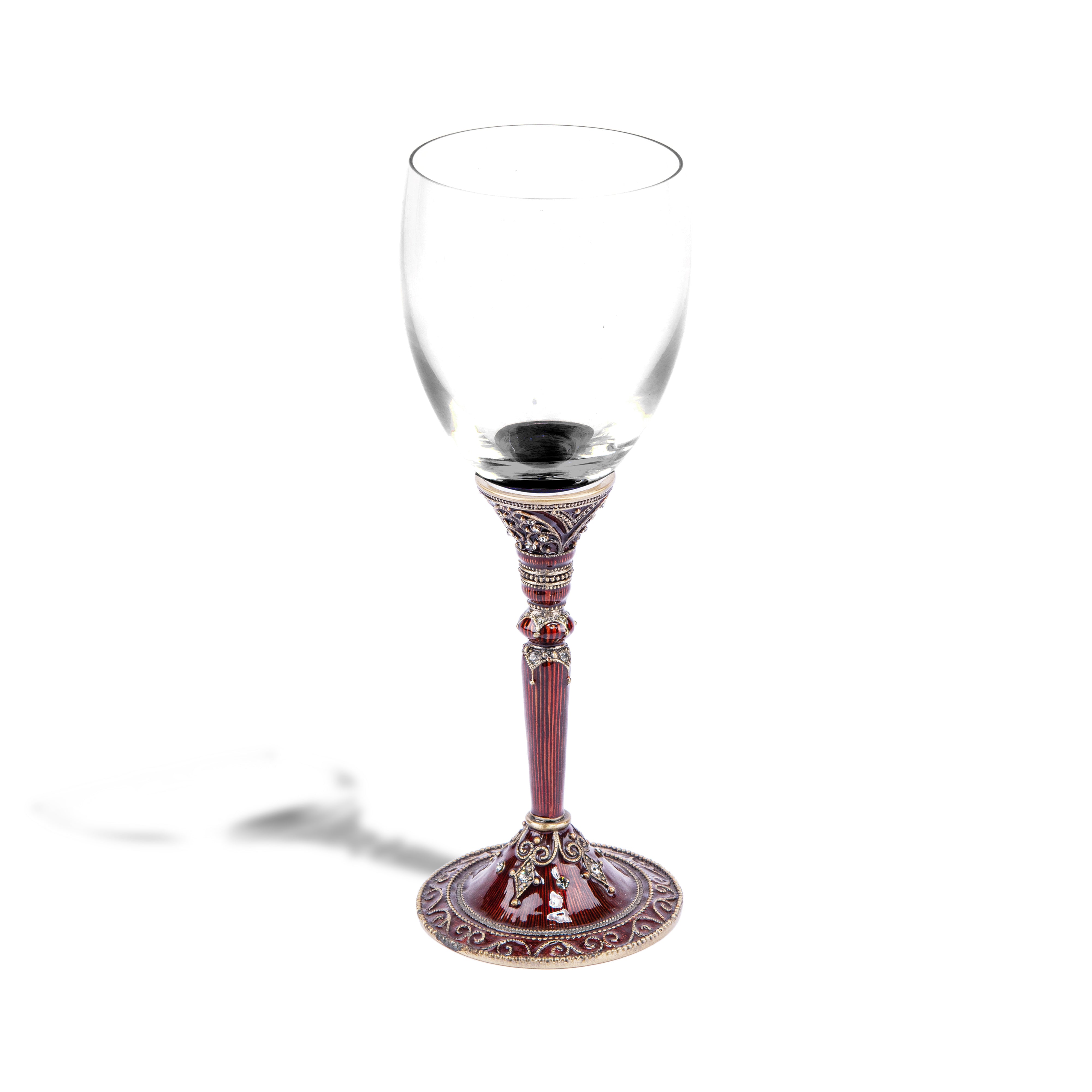 Tizo Design. Burgundy Flute Drinking Glass Studded with Crystals. Medium Size