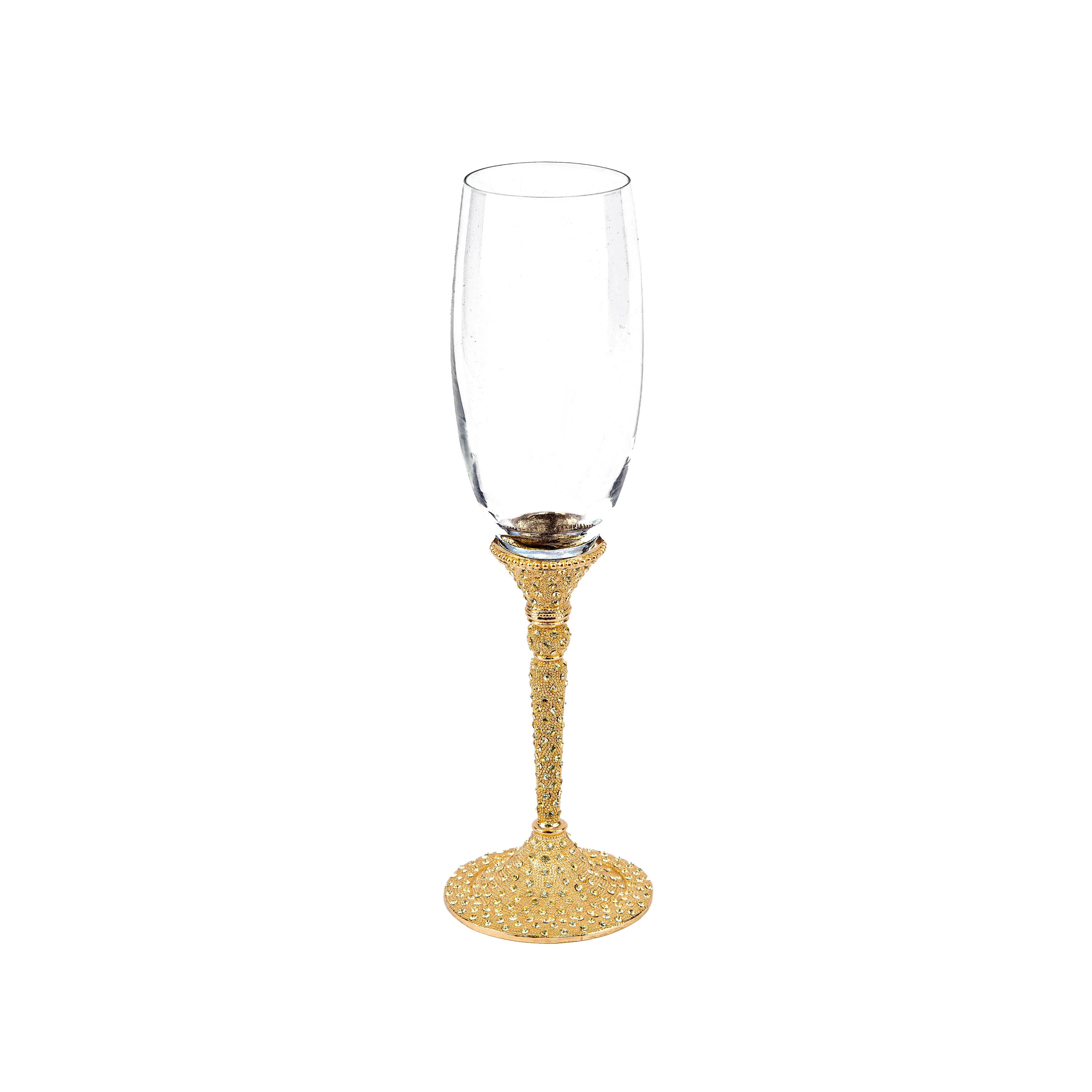 Tizo Design. Gold Drinking Glass Flute Studded with Crystals. Medium Size