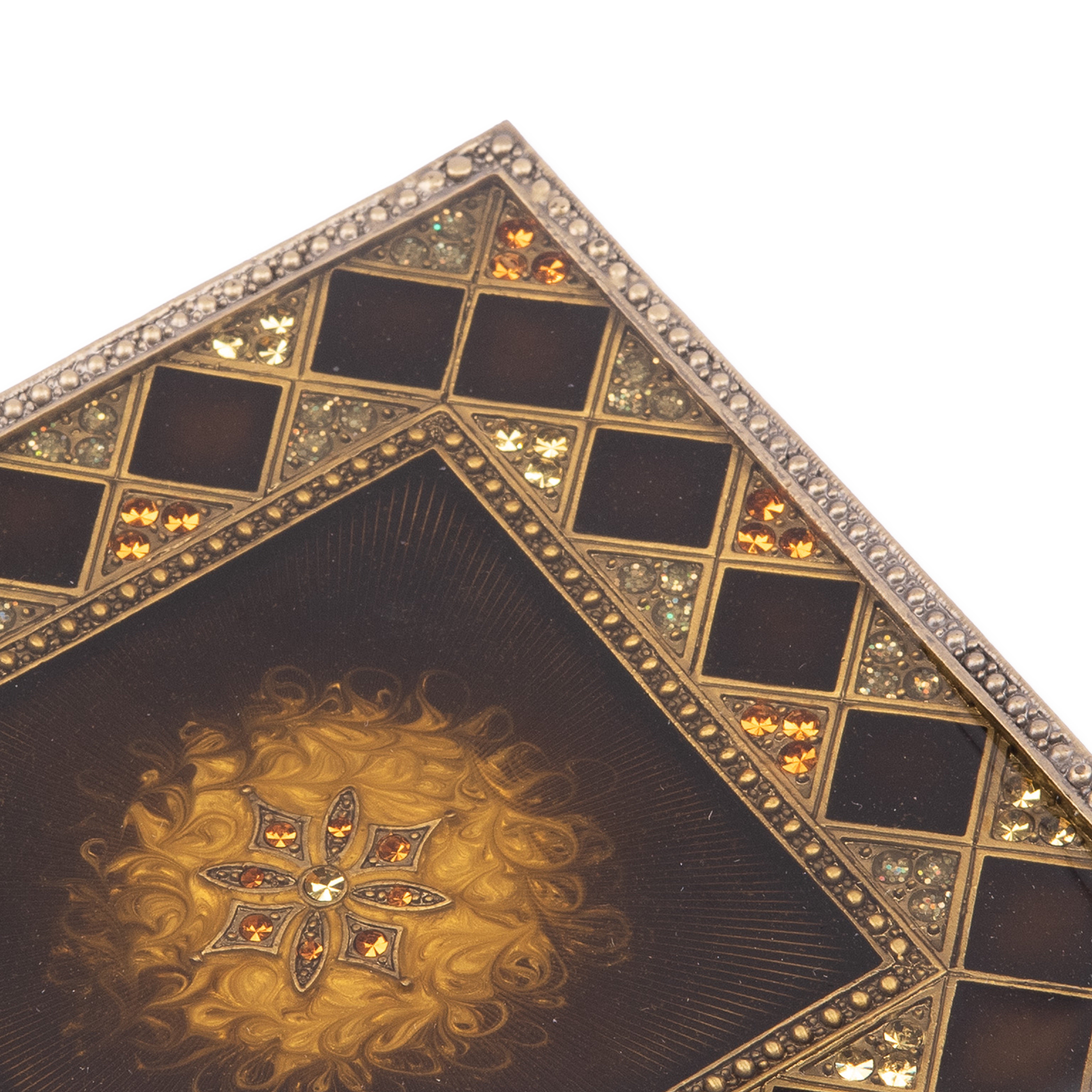 Tizo Design. Bronze & Brown Coaster Studded with Crystals. Small Size