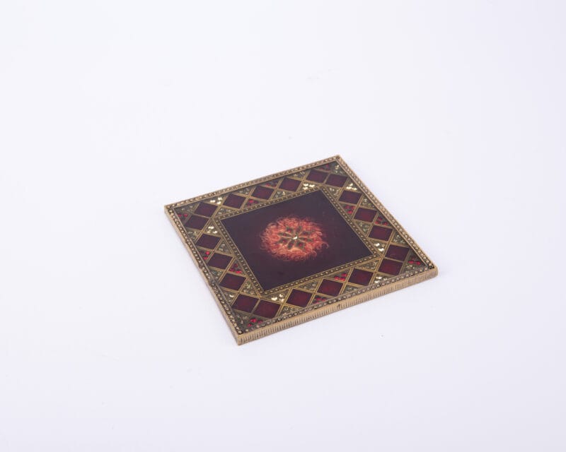 Tizo Design. Bronze & Burgundy Coaster Studded with Crystals. Small Size