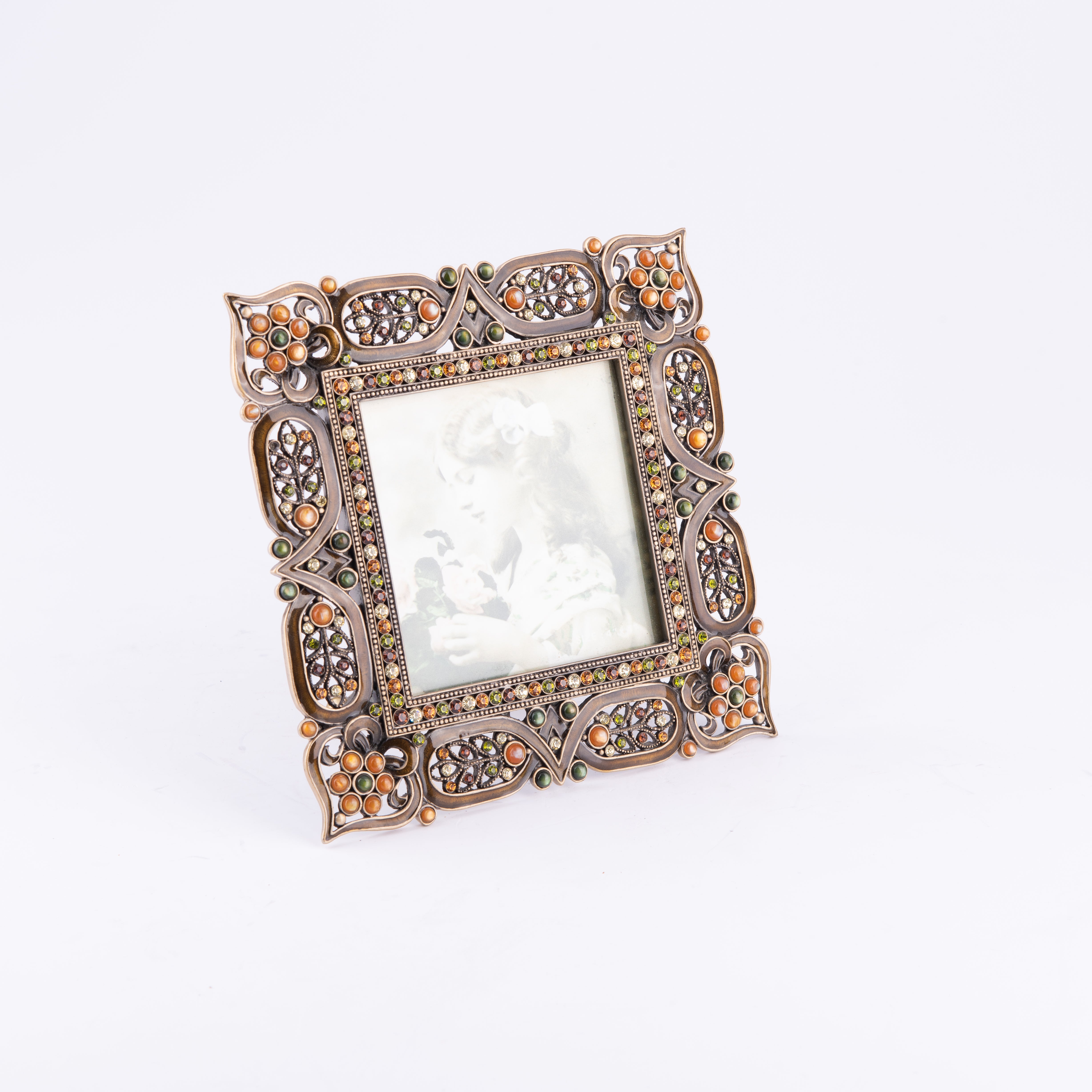 Tizo Design. Brown Enamel Photo Frame Studded with Crystals