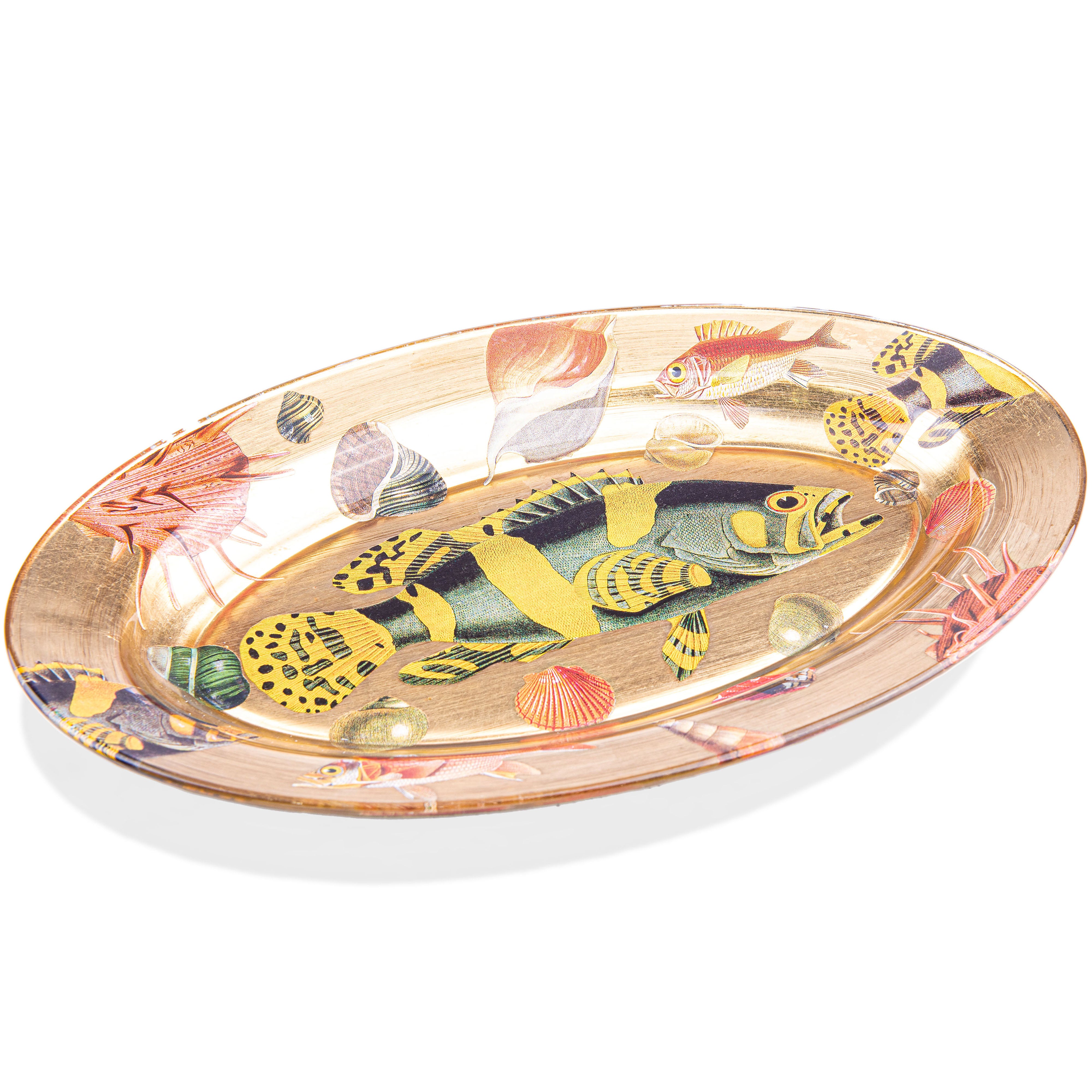 Scott Potter. Gilded Decorative Plate Designed with Fish. Large Size