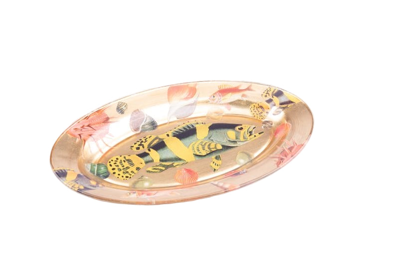Scott Potter. Gilded Decorative Plate Designed with Fish. Large Size