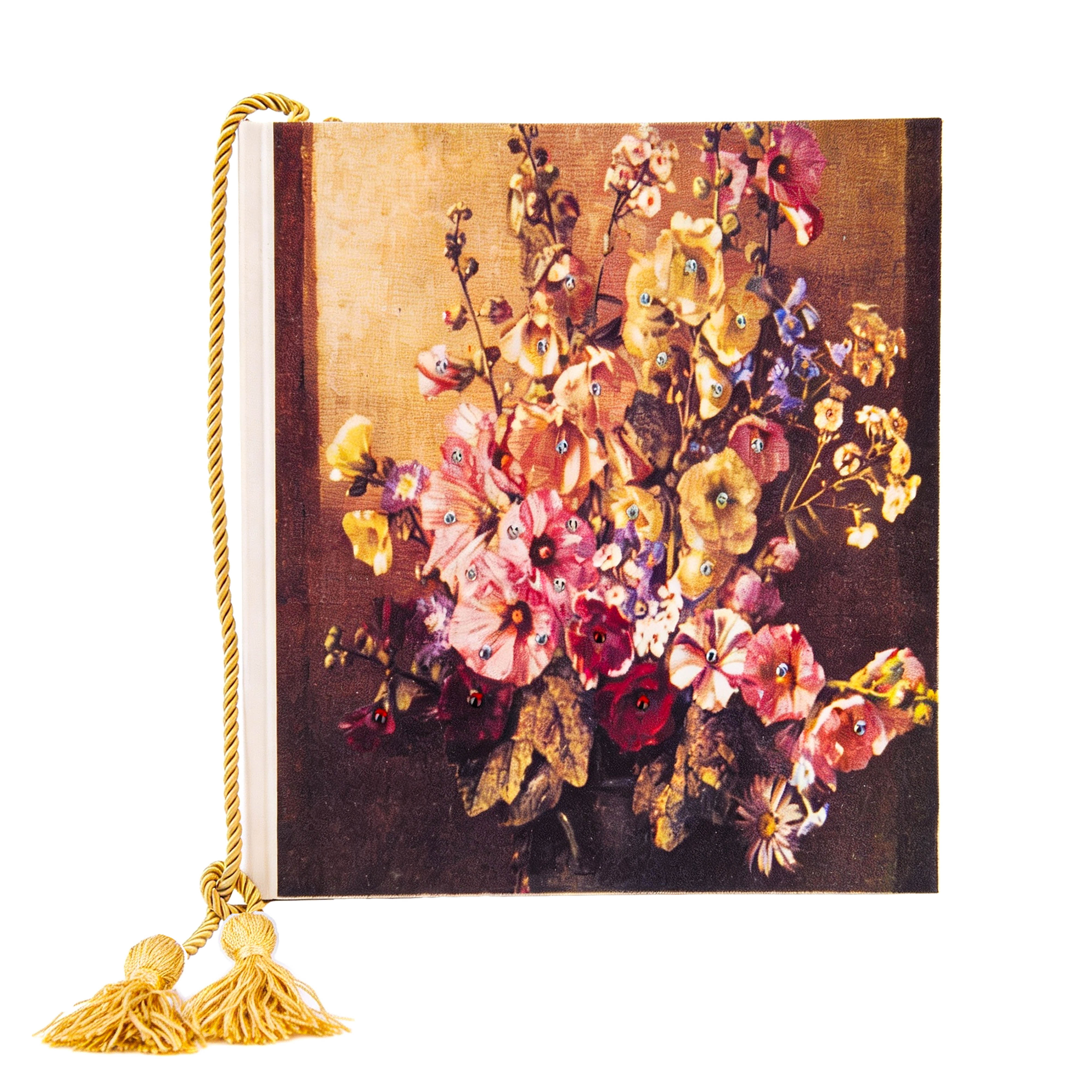 Terra Tradition. Linen Photo Album with Floral Designs & Swarovski Crystals