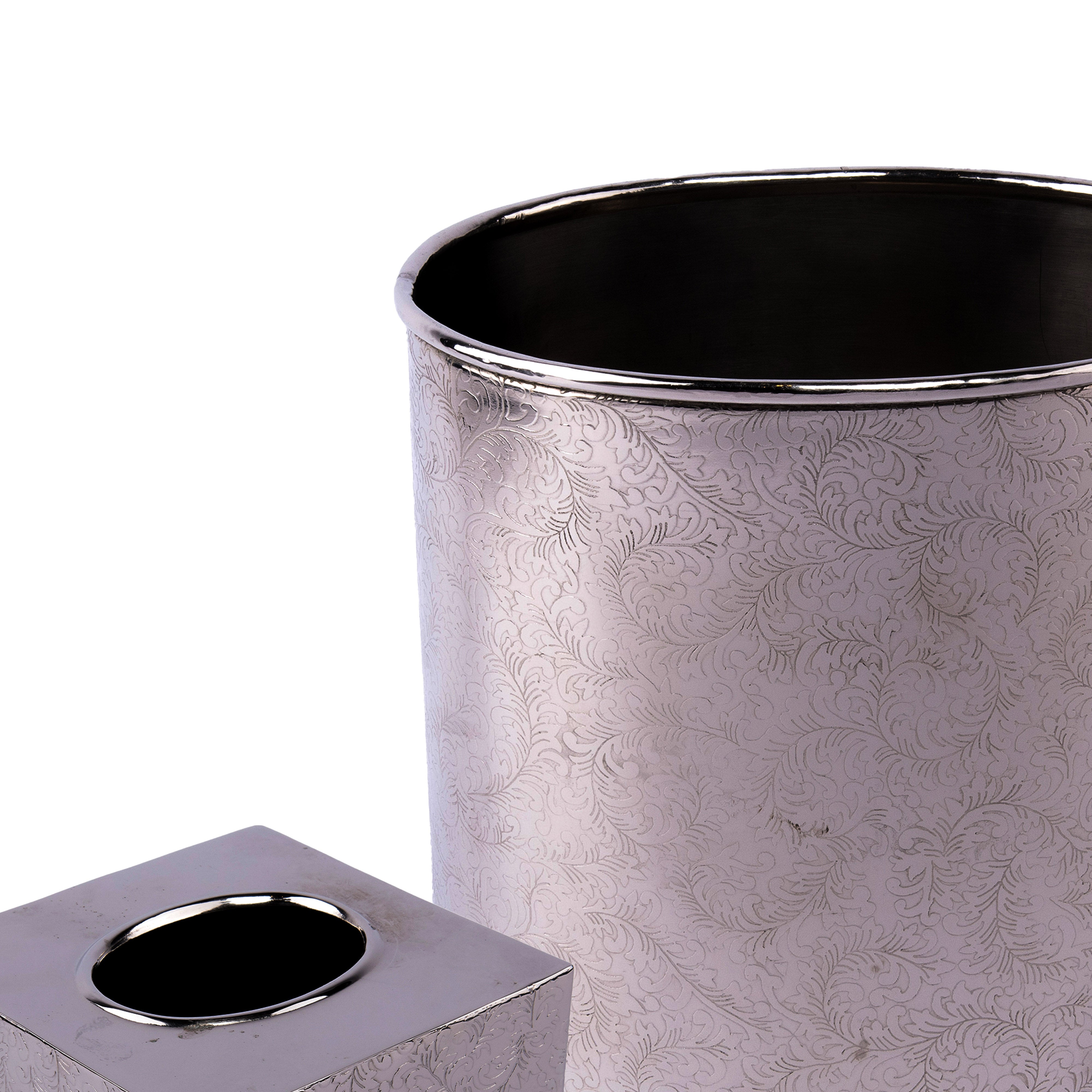 Paradigm Trends. Set of Silver Tissue Box & Wastebasket.