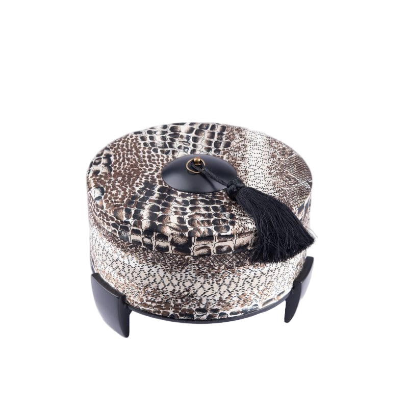 Hebi Arts. Round Standing Box Designed with Python Pattern. Large Size