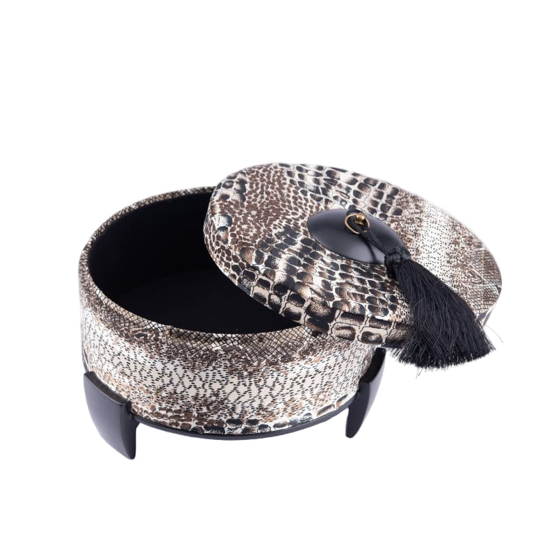 Hebi Arts. Round Standing Box Designed with Python Pattern. Large Size