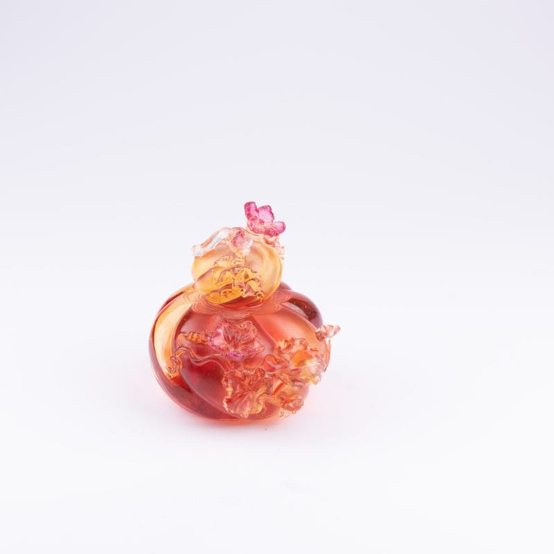 Liuligongfang Glass. Amber Crystal Figurine with Flowers. Small Size