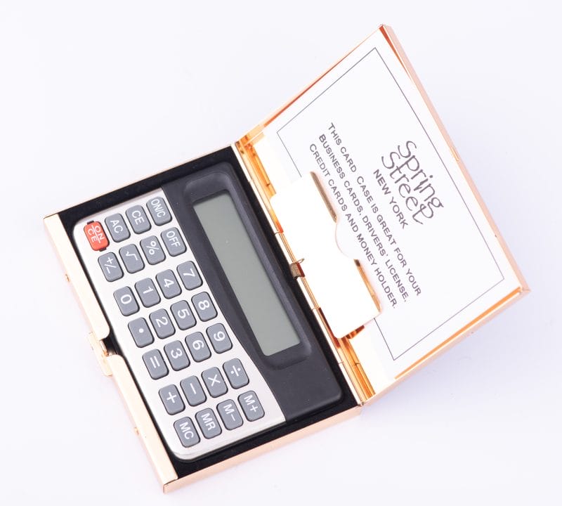 Spring Street Design. Gold Plated Card Holder & Calculator Studded Featuring a Classy Lady