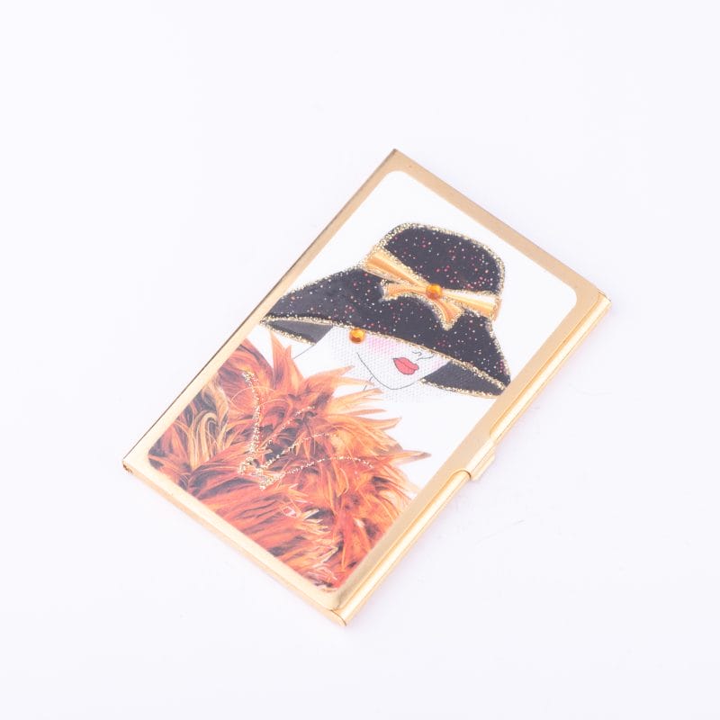 Spring Street Design. Gold Plated Card Holder & Calculator Studded Featuring a Classy Lady