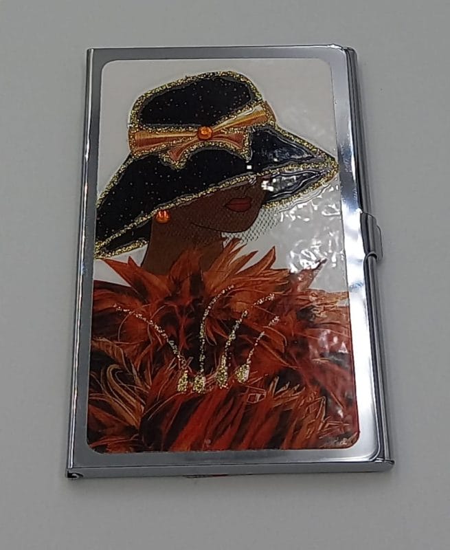 Personalized Expressions. Card Holder in a Lady in Orange Design