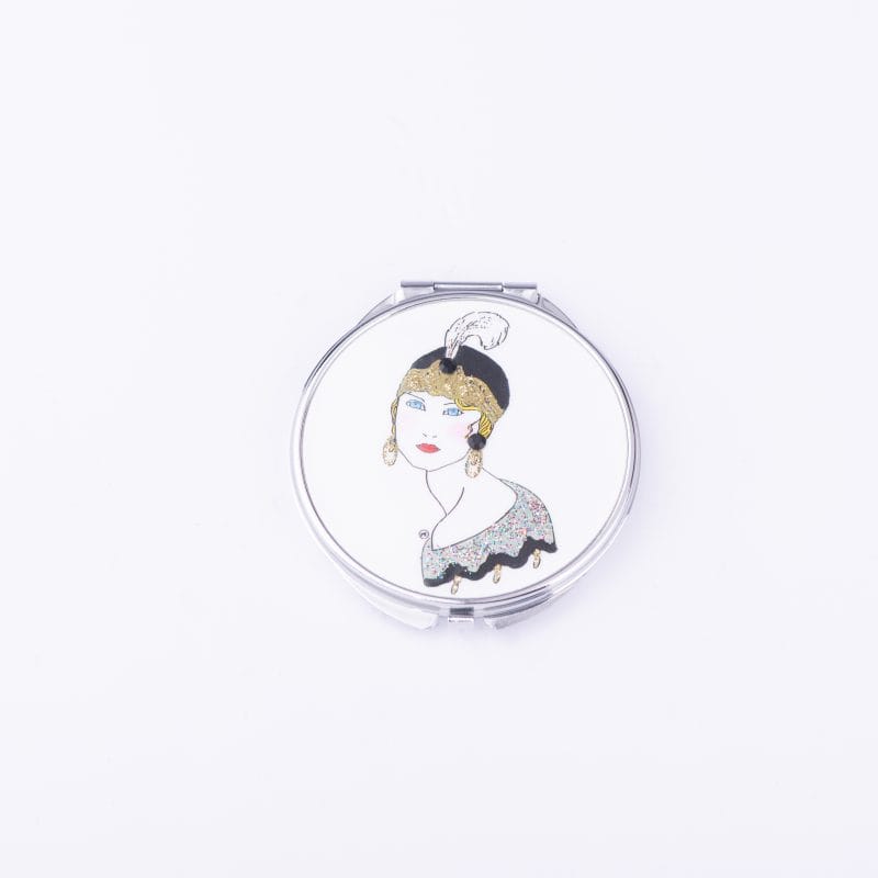 Spring Street Design. Round Pocket Mirror Featuring A Classy lady. Small Size