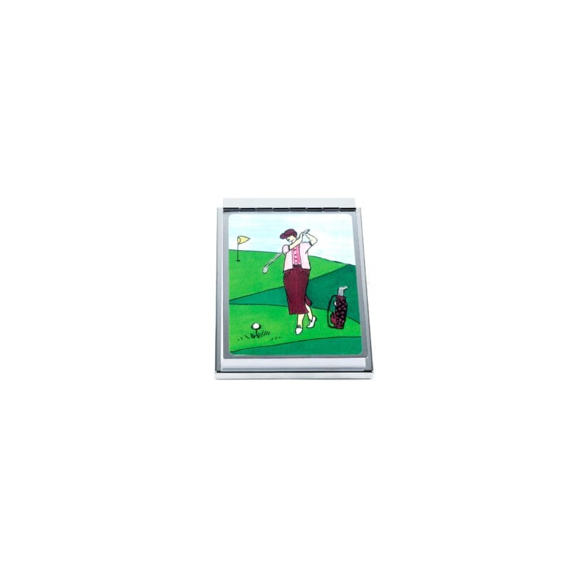 Personalized Expressions. Silver Memo Pad with Golfing Lady Illustration. Small Size