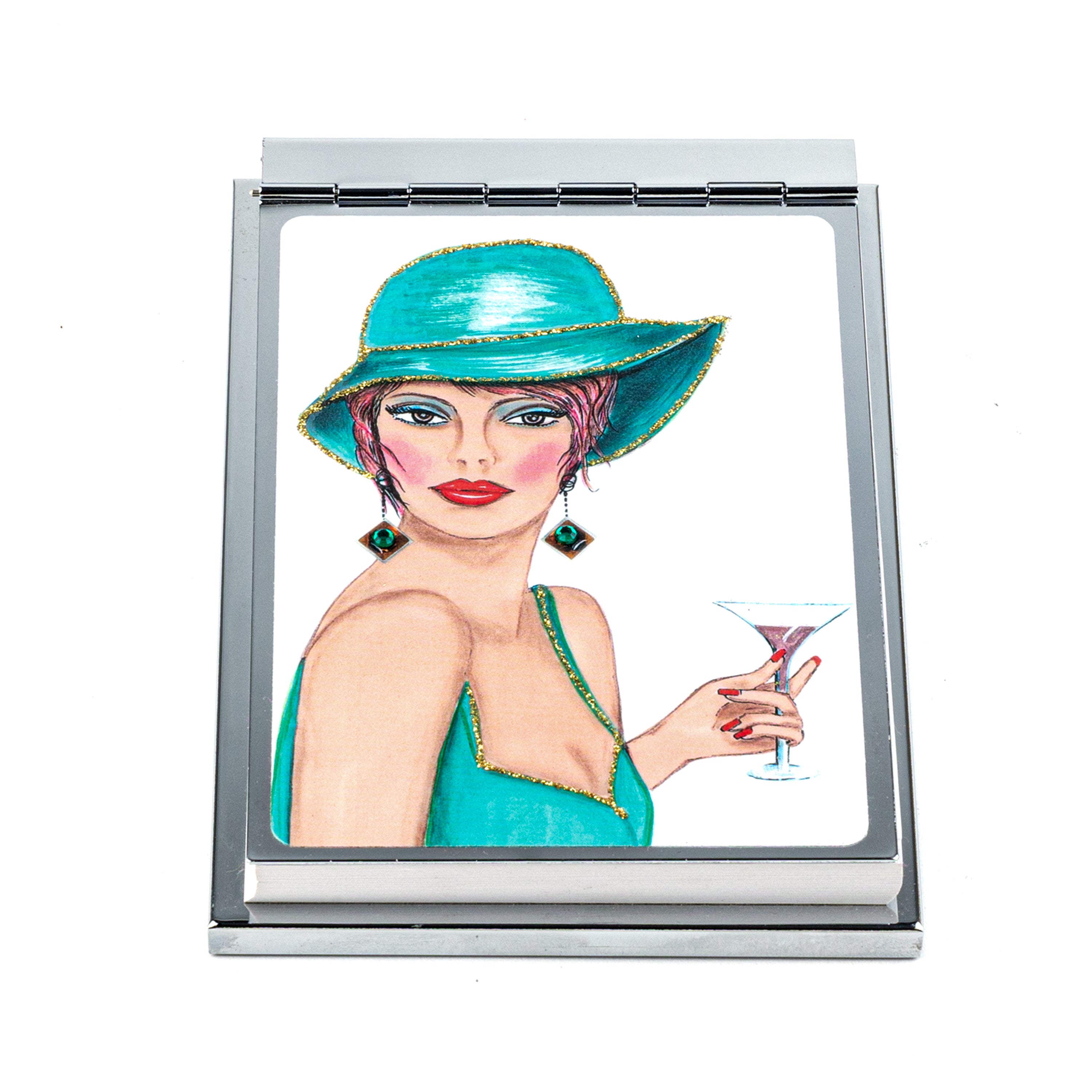 Personalized Expressions. Silver Memo Pad with a Lady in Blue Dress Illustration. Small Size