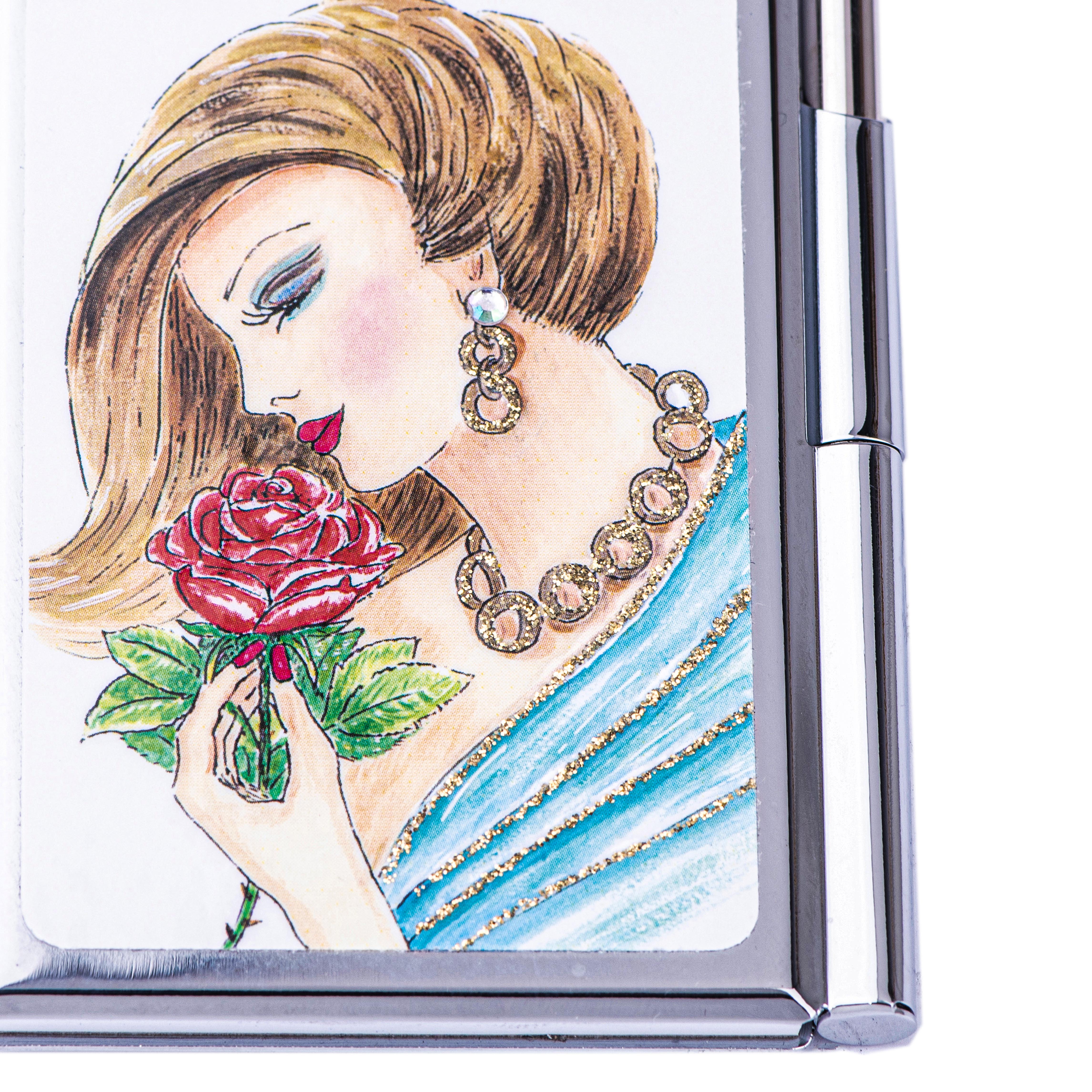 Personalized Expressions. Memo Pad with a Pen in a Lady with a Rose Design