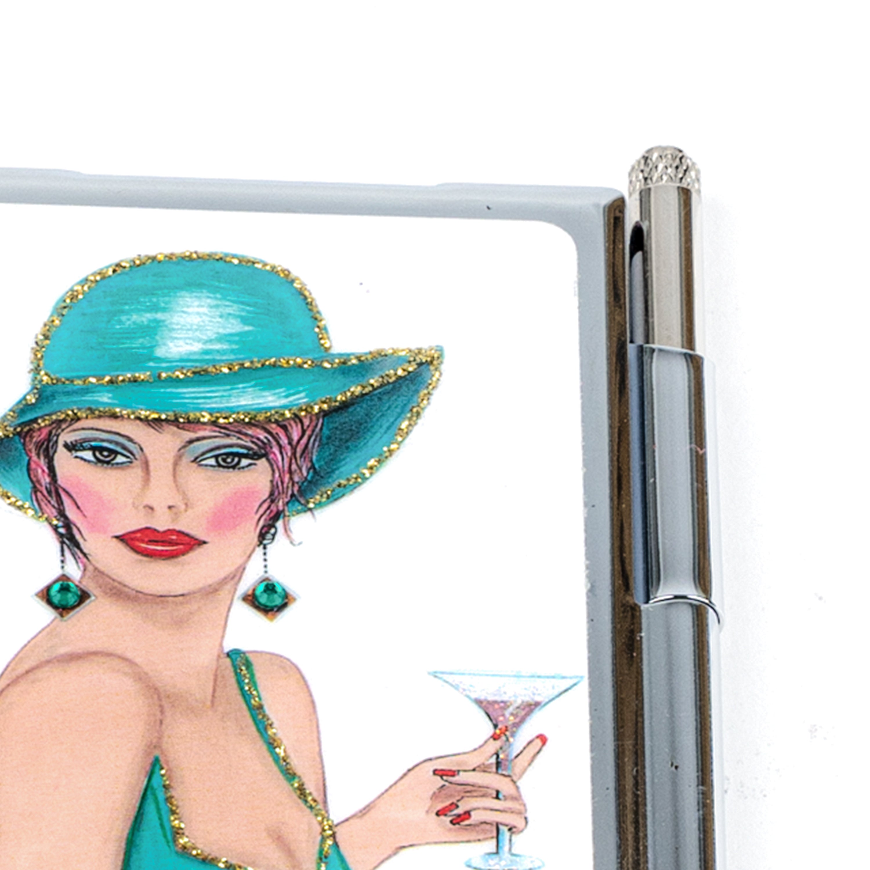 Personalized Expressions. Silver Memo Pad with a Lady in Blue Illustration. Small Size