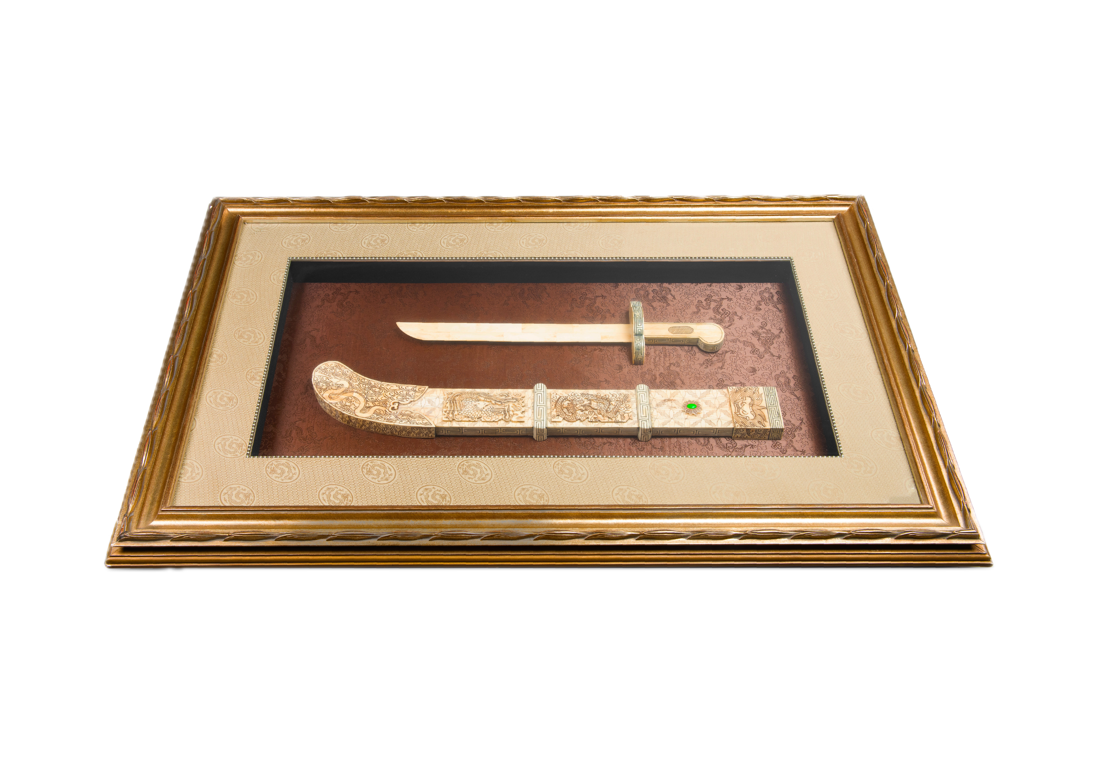 Cypher Group. Tableau with Chinese Hand Carved Bone Sword. Large Size