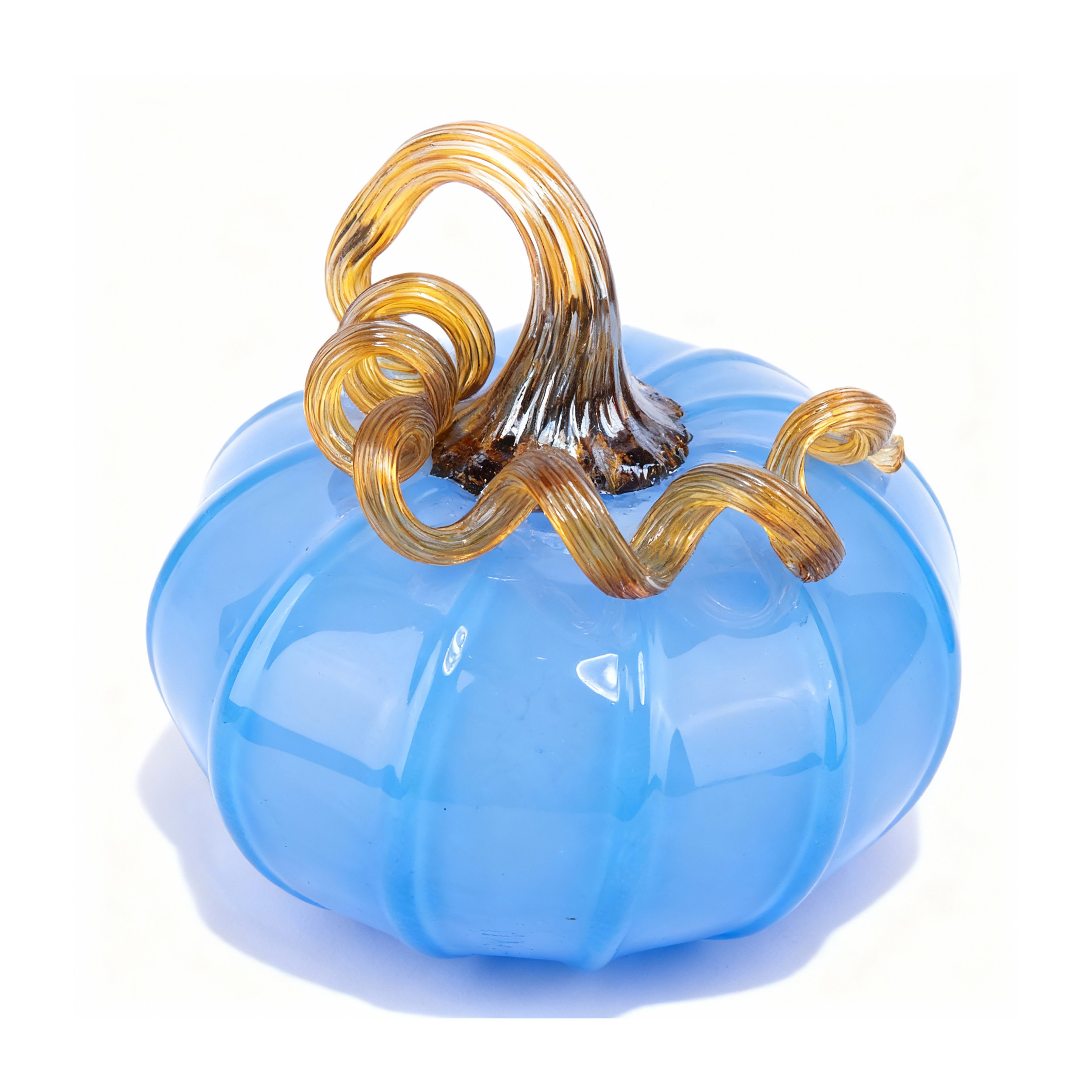 Walker & Bowes. Blue Glass Pumpkin Sculpture. Medium Size