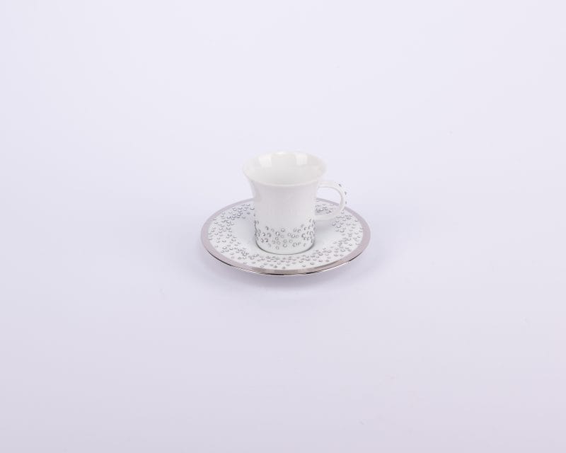 Manufacture De Monaco. White Coffee Cup & Saucer Studded with Swarovski. Small Size