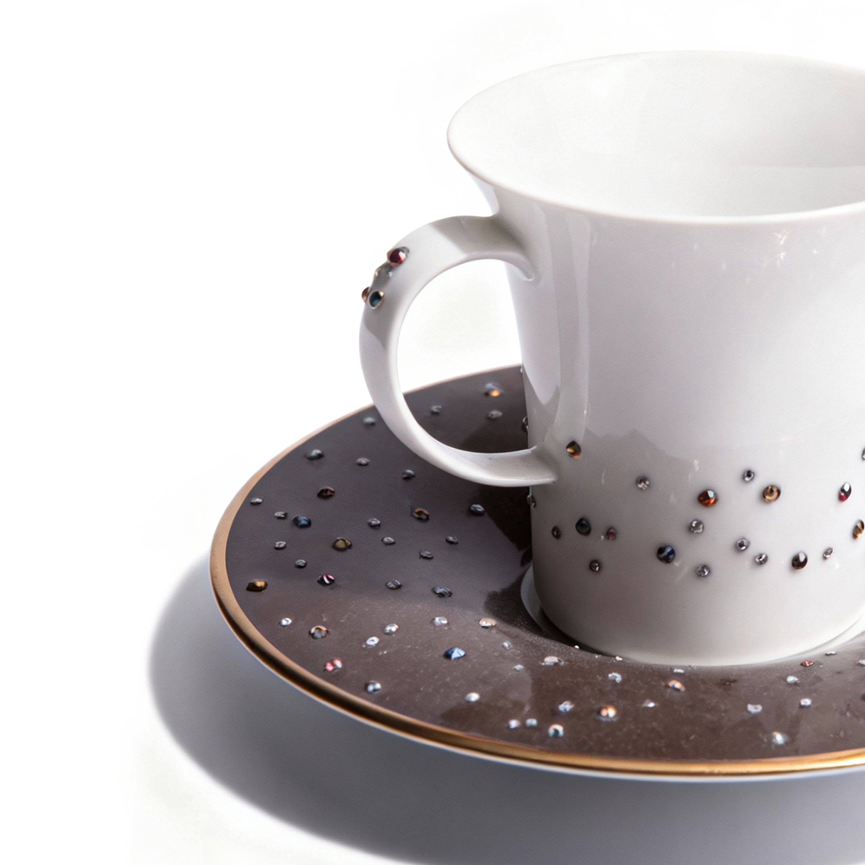 Manufacture De Monaco. Set of 4 Small Espresso Cups & Saucers Studded with Swarovski.