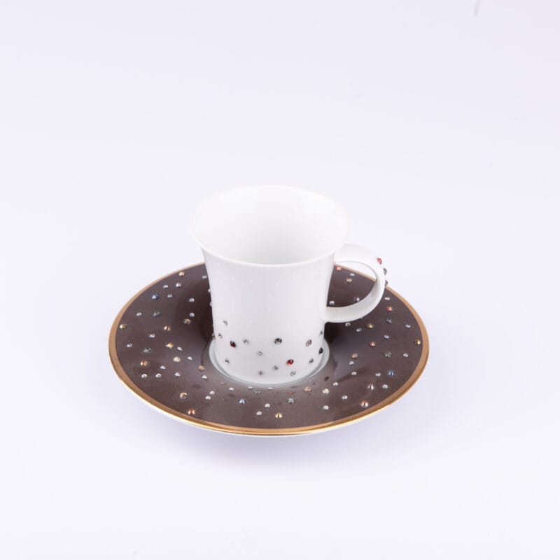 Manufacture De Monaco. Set of 4 Espresso Cups & Saucers Studded with Swarovski.