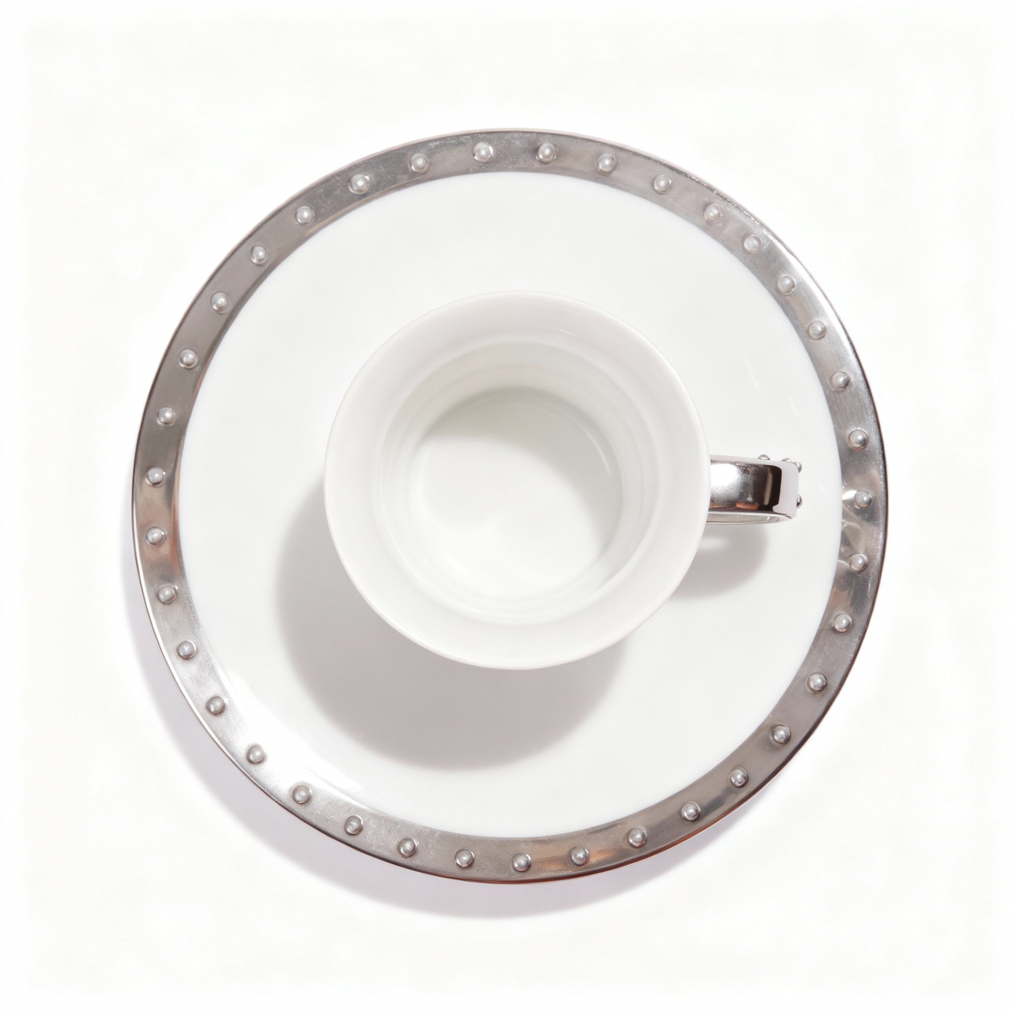 Manufacture De Monaco. Set of 4 White Coffee Cups & Saucers Studded with Swarovski.