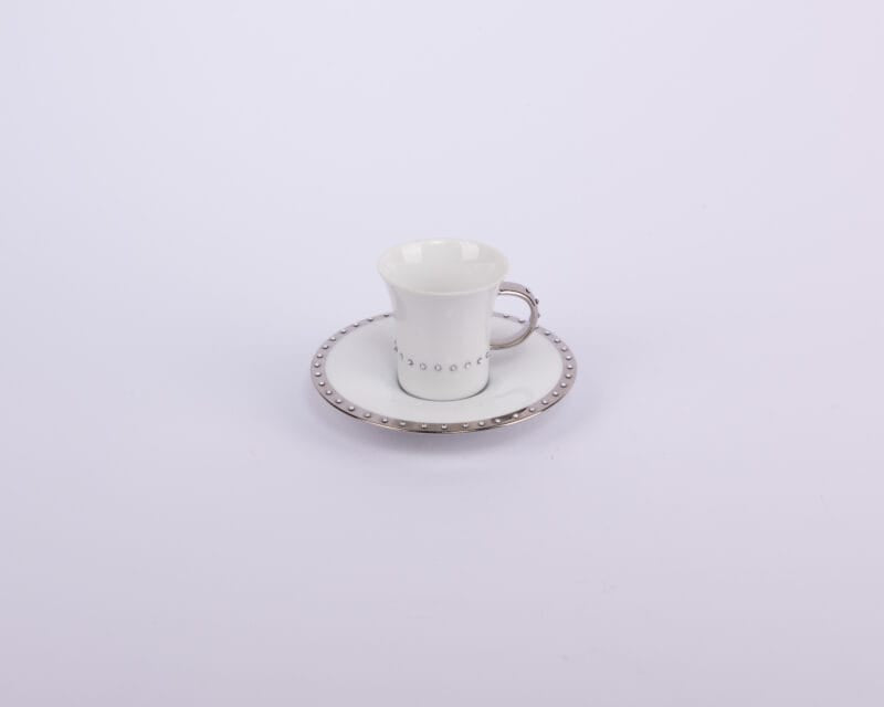 Manufacture De Monaco. Set of 4 White Coffee Cups & Saucers Studded with Swarovski.