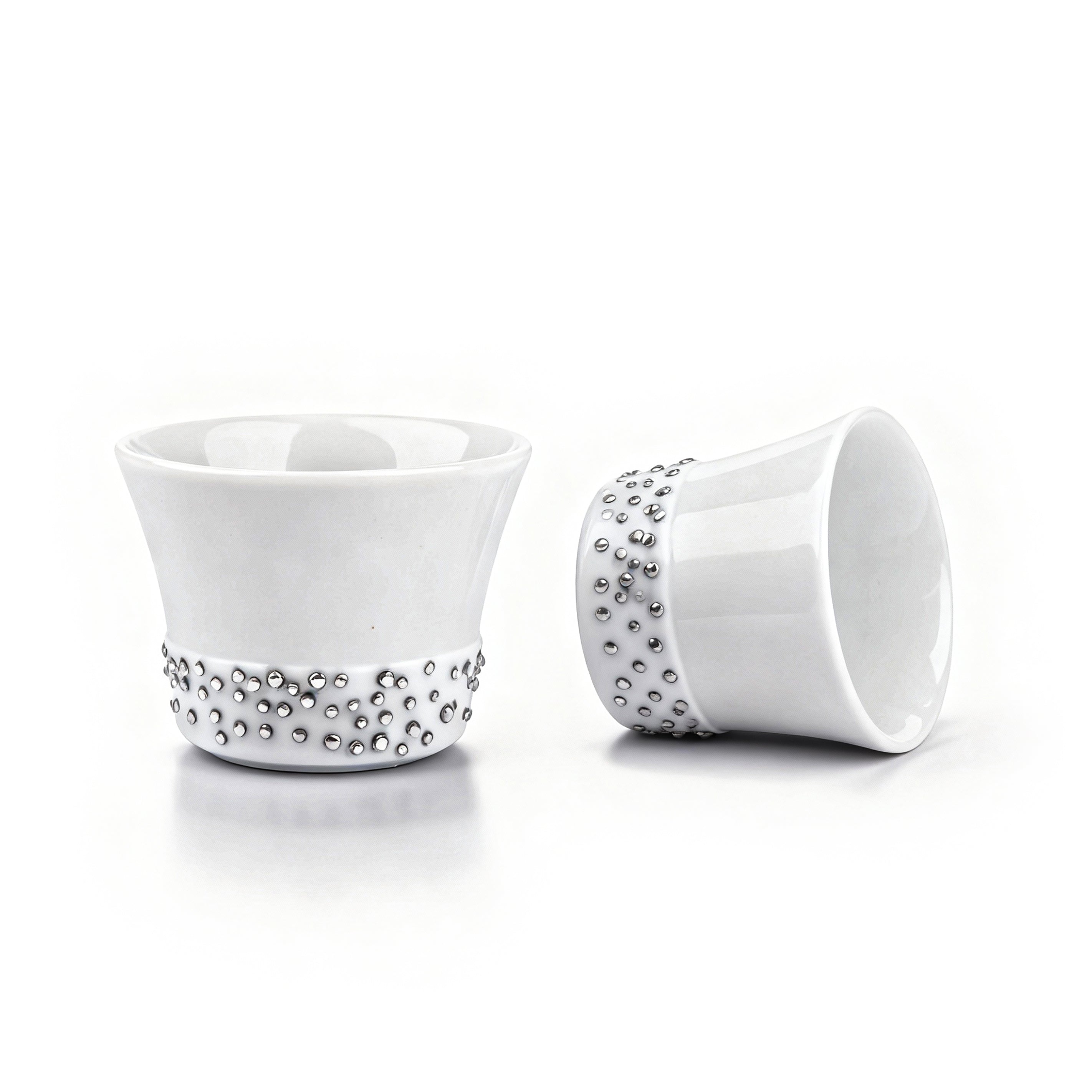 Manufacture De Monaco. A set of 6 White Coffee Cup Studded with Swarovski. Small Size