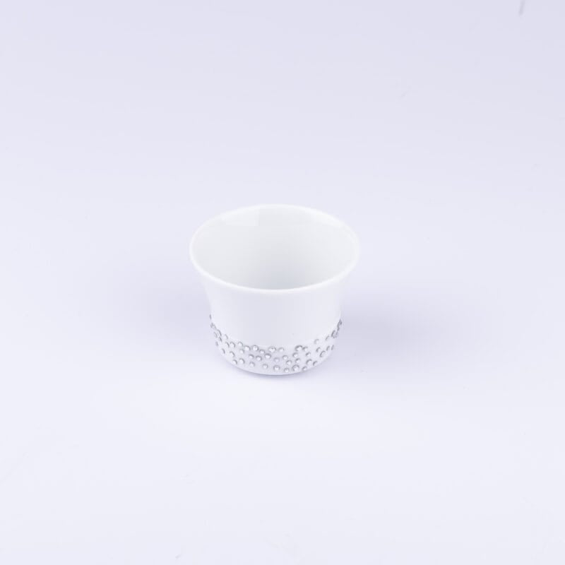 Manufacture De Monaco. A set of 6 White Coffee Cup Studded with Swarovski. Small Size