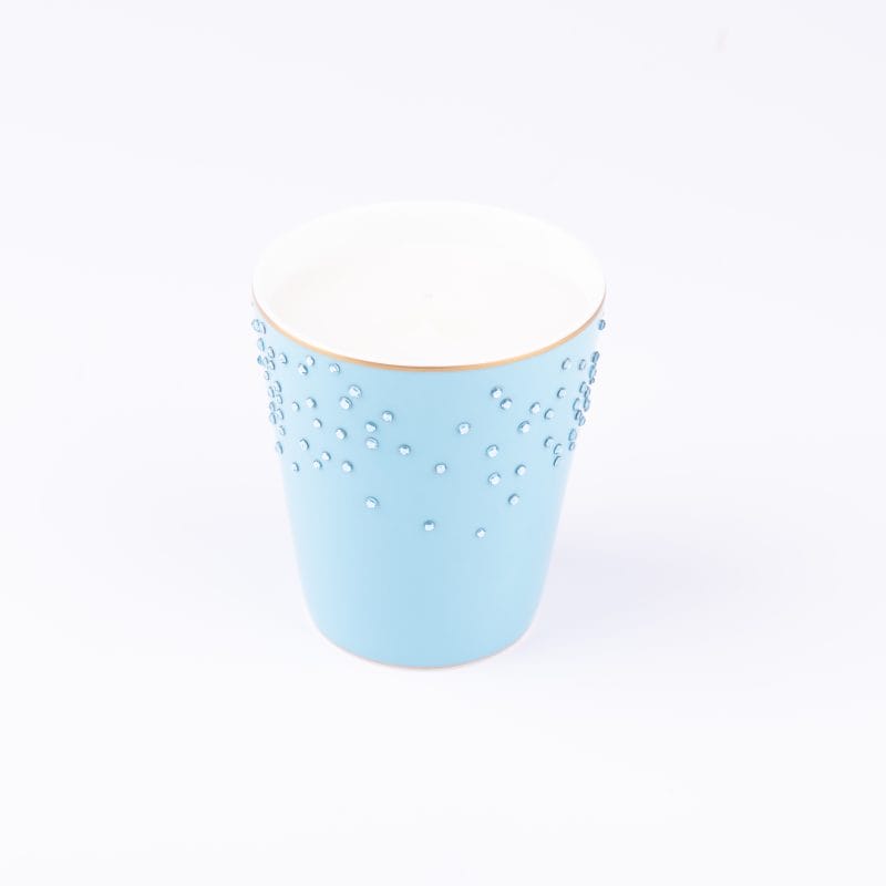 Manufacture De Monaco. Porcelain Decorative Candle with Blue Swarovski. Small Size