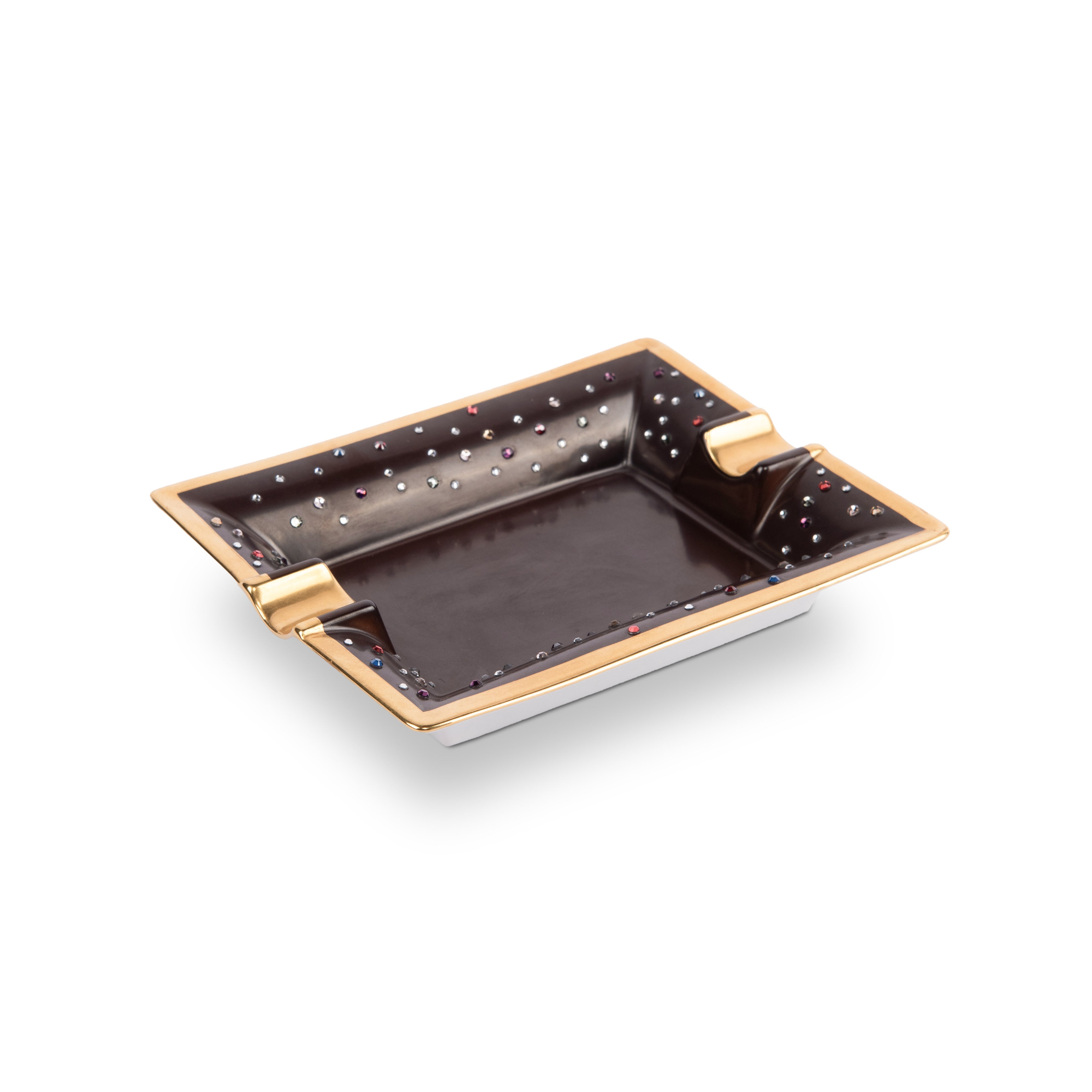 Manufacture De Monaco. Brown Porcelain Ashtray Studded with Swarovski. Small Size
