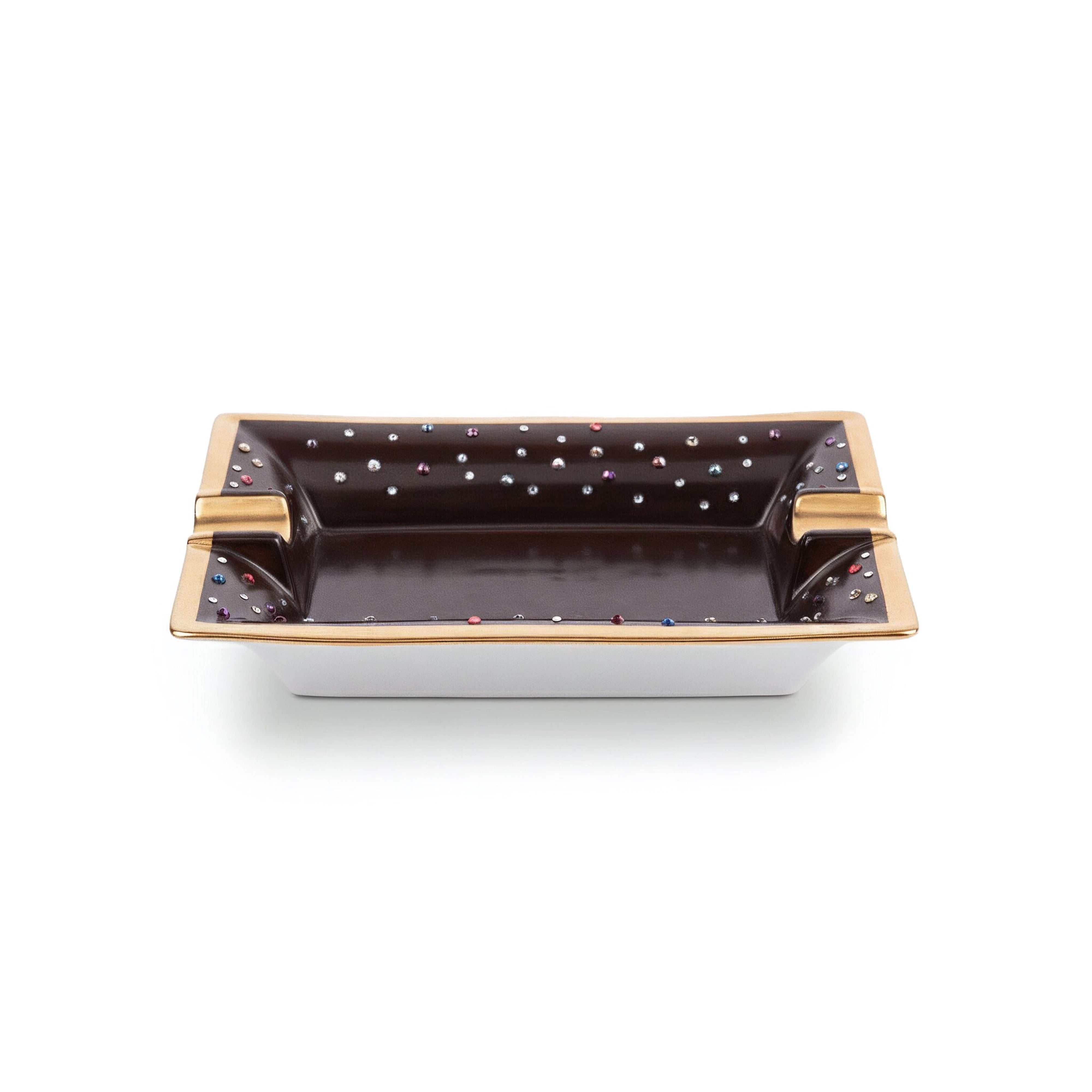 Manufacture De Monaco. Brown Porcelain Ashtray Studded with Swarovski. Small Size