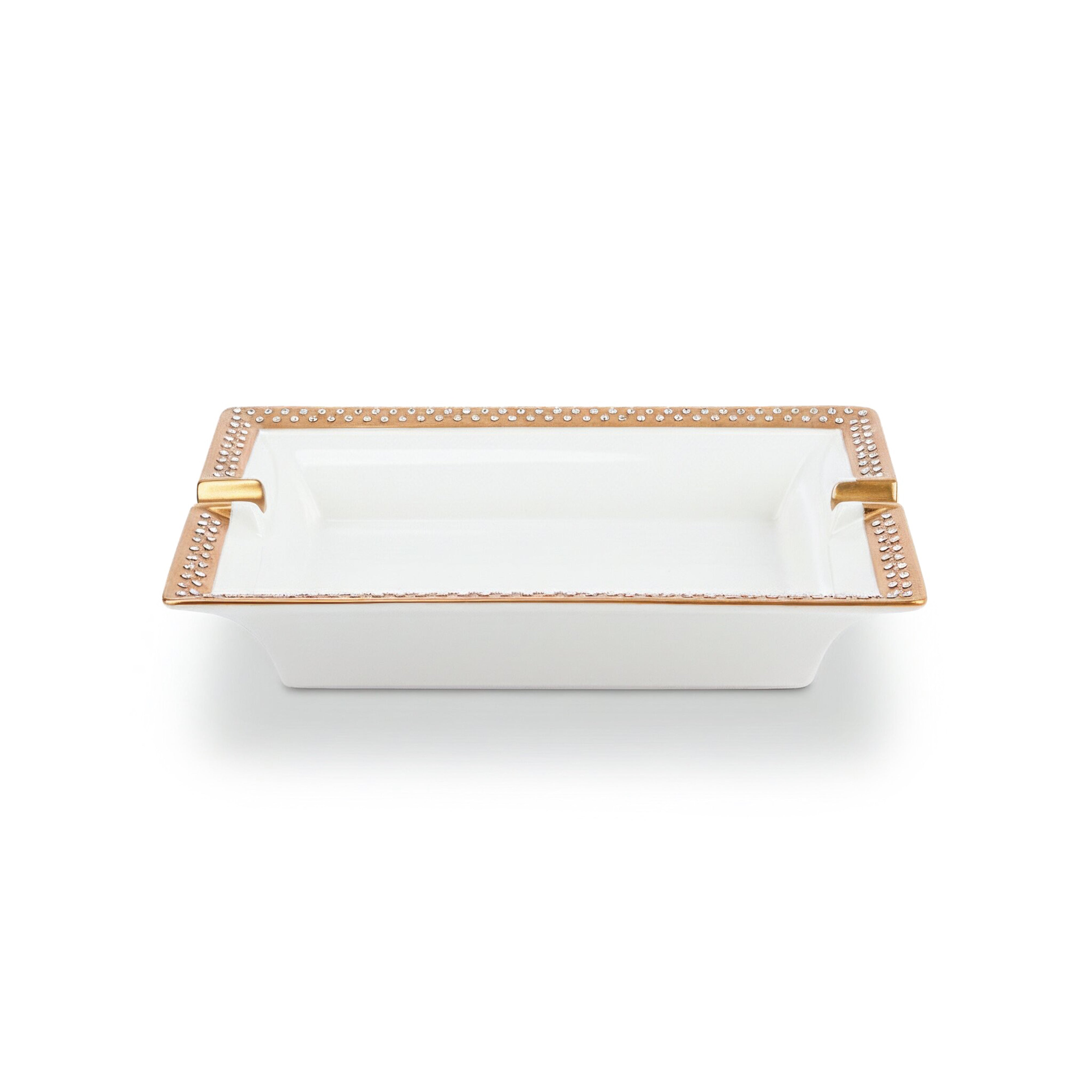 Manufacture De Monaco. Gold Porcelain Ashtray Studded with Swarovski. Medium Size