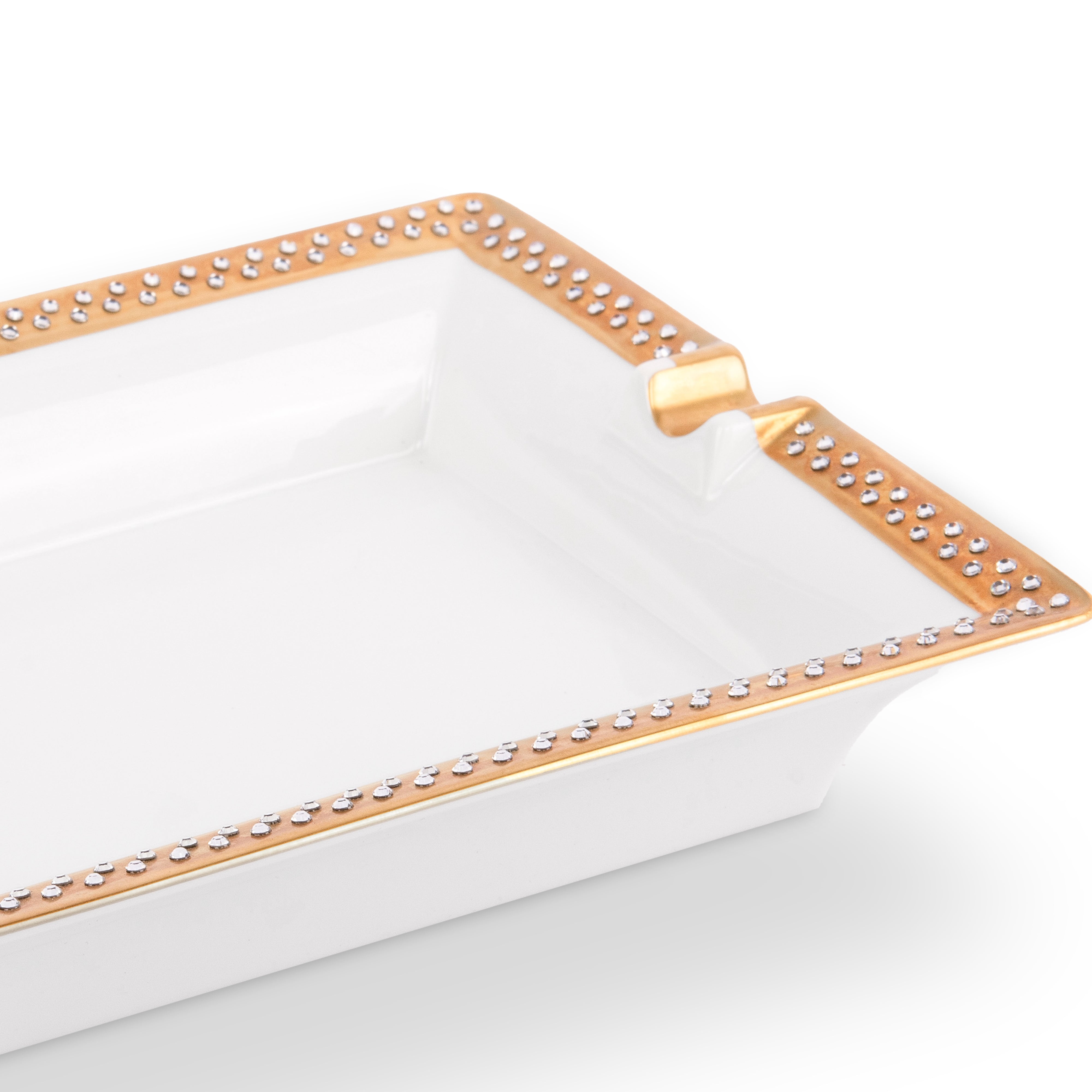 Manufacture De Monaco. Gold Porcelain Ashtray Studded with Swarovski. Medium Size