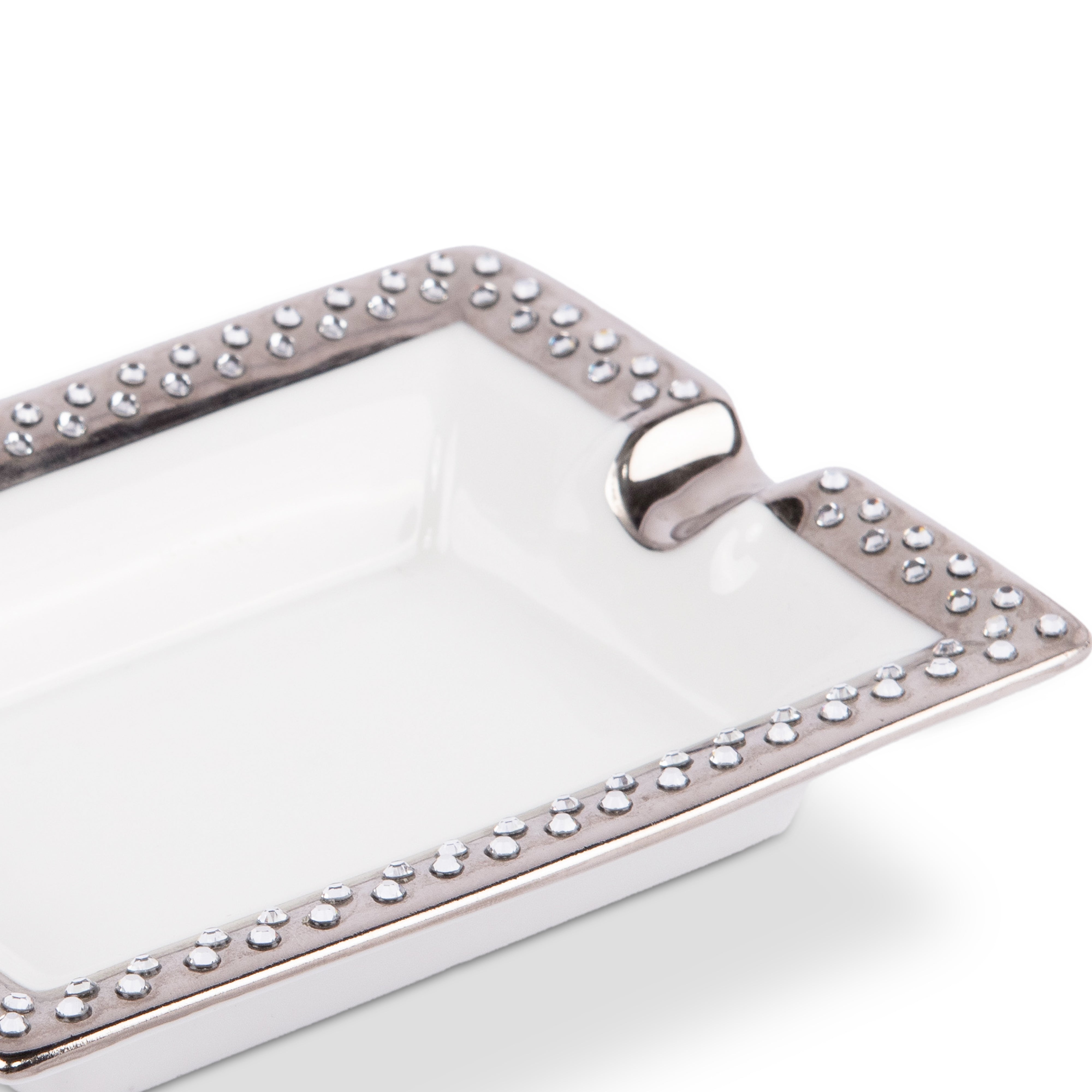 Manufacture De Monaco. Silver Porcelain Ashtray Studded with Swarovski. Small Size