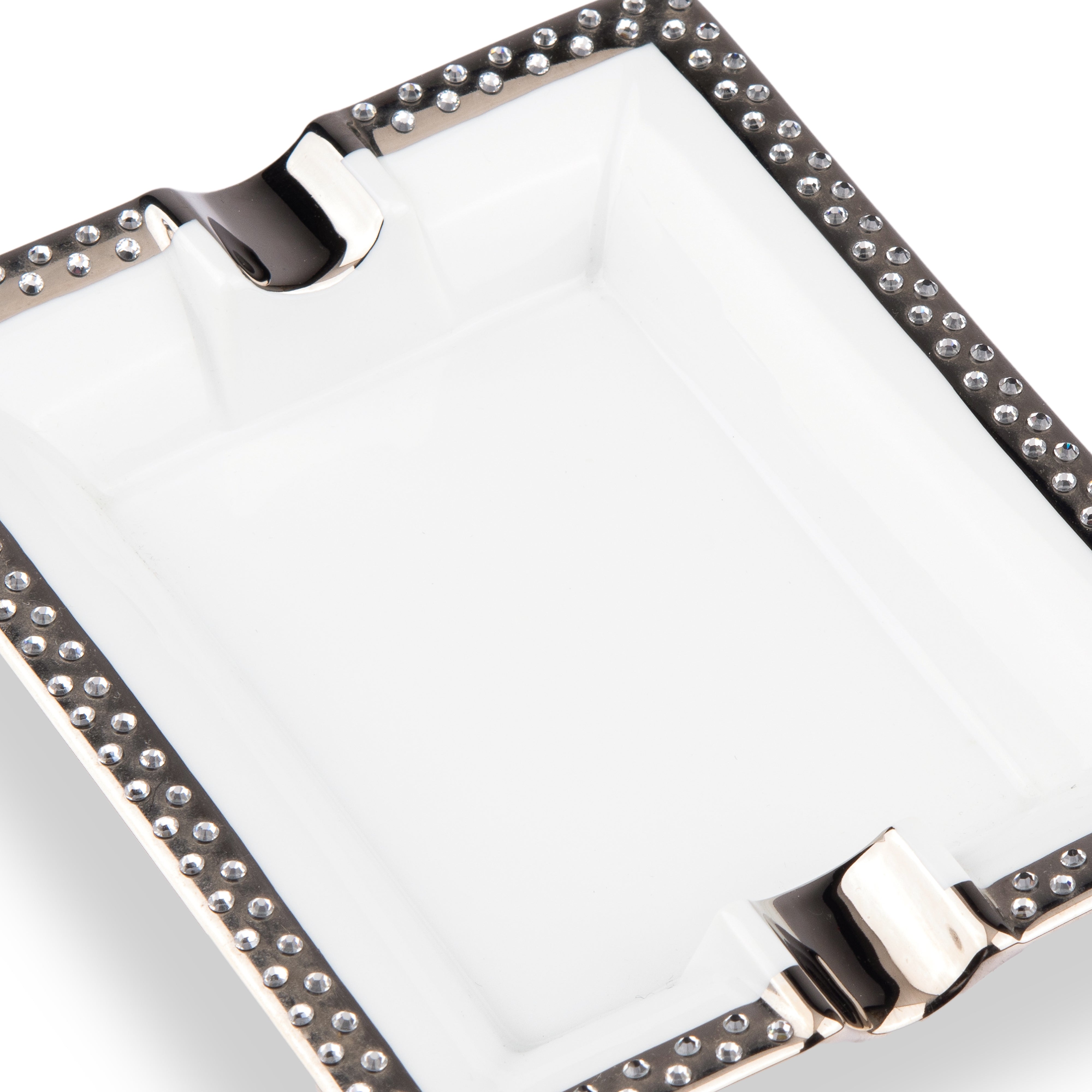 Manufacture De Monaco. Silver Porcelain Ashtray Studded with Swarovski. Medium Size