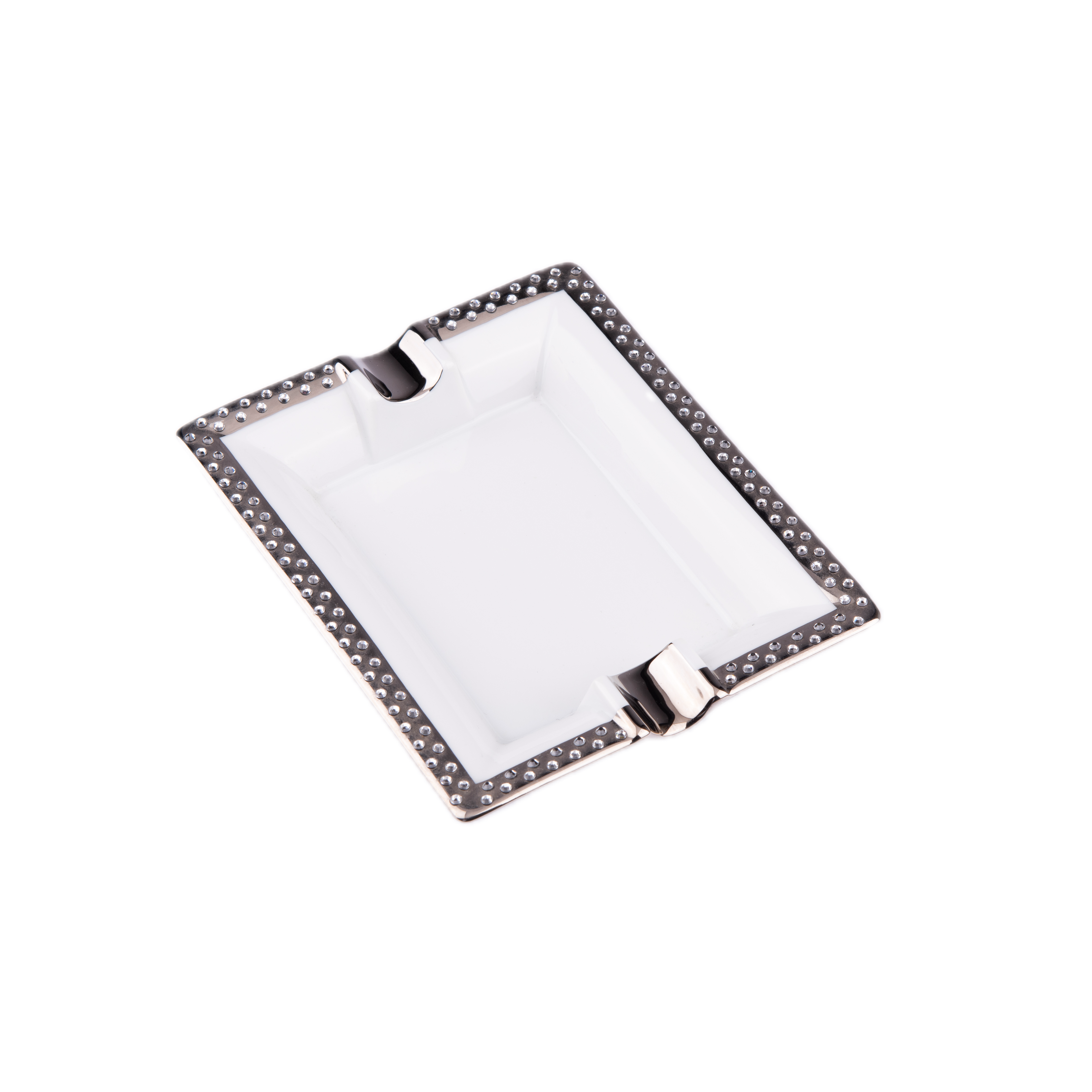 Manufacture De Monaco. Silver Porcelain Ashtray Studded with Swarovski. Medium Size