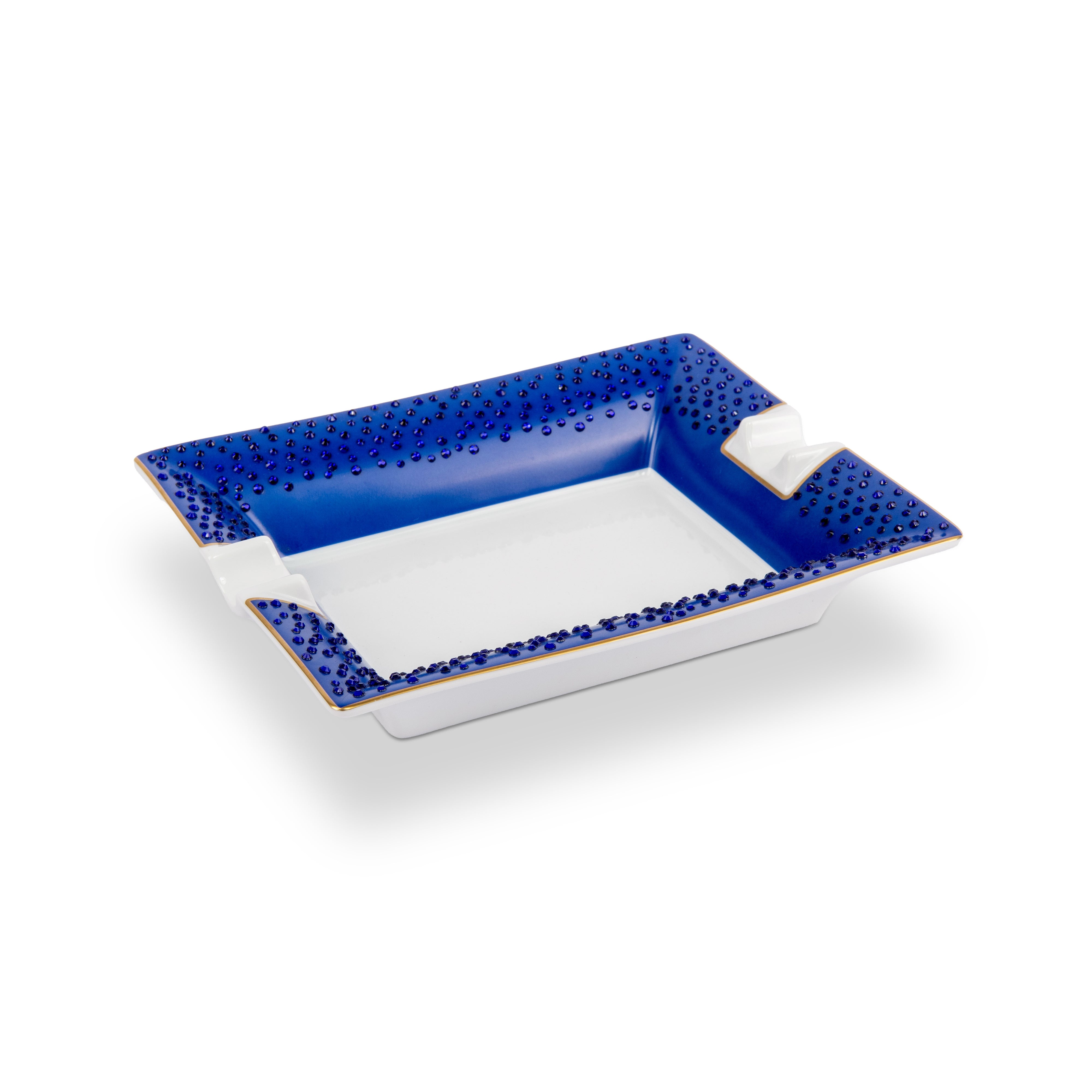 Manufacture De Monaco. Blue Porcelain Ashtray Studded with Blue Swarovski. Medium Size