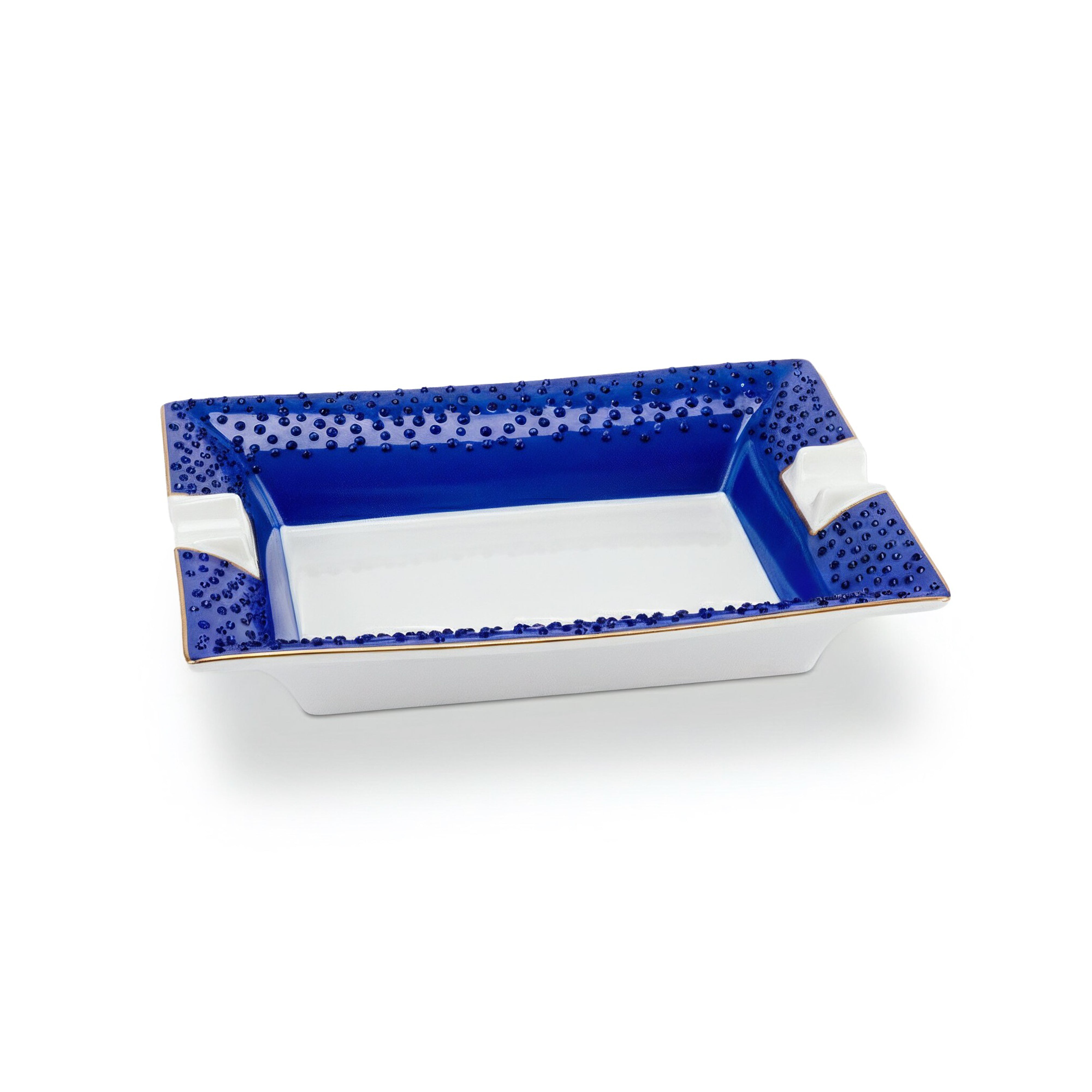 Manufacture De Monaco. Blue Porcelain Ashtray Studded with Blue Swarovski. Medium Size