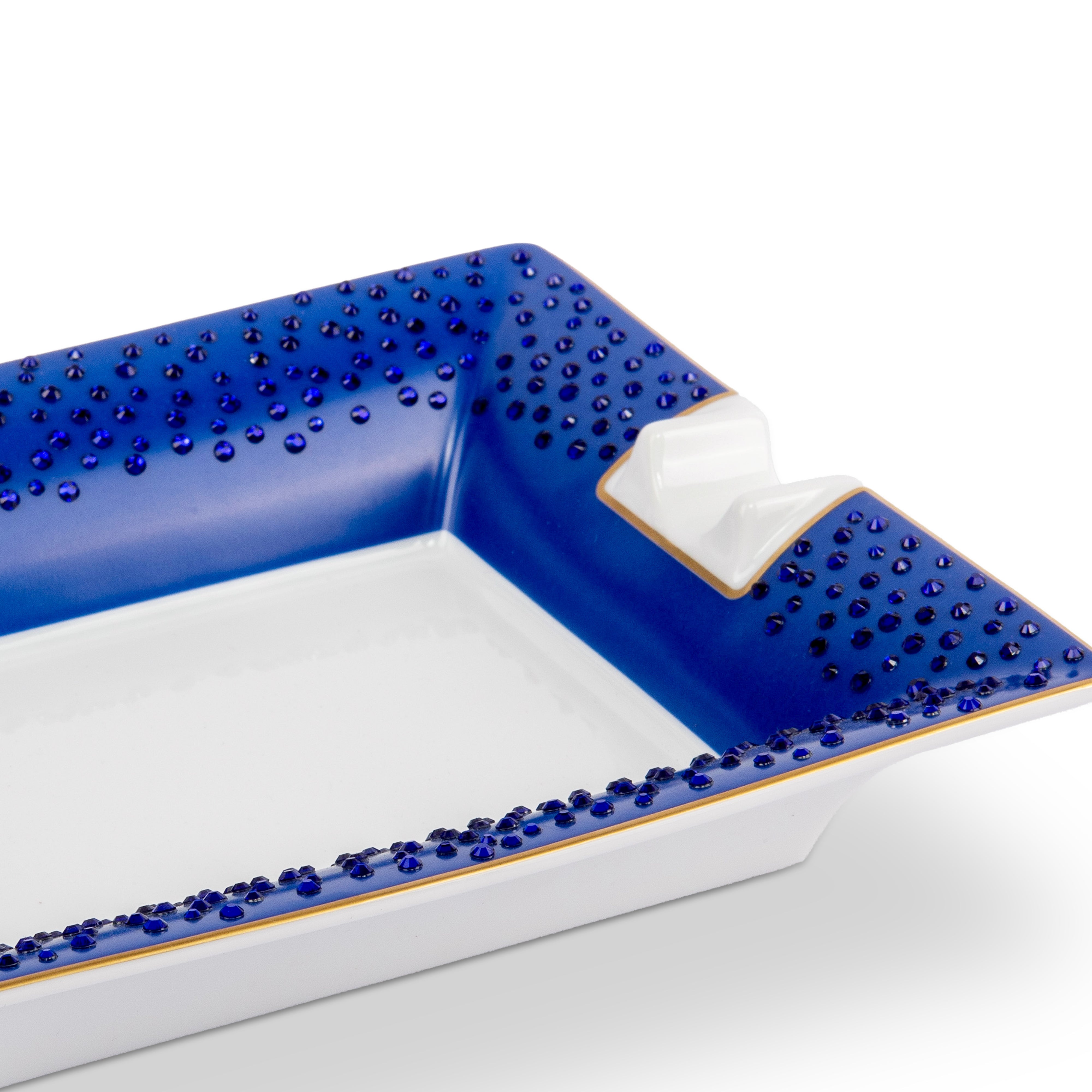 Manufacture De Monaco. Blue Porcelain Ashtray Studded with Blue Swarovski. Medium Size
