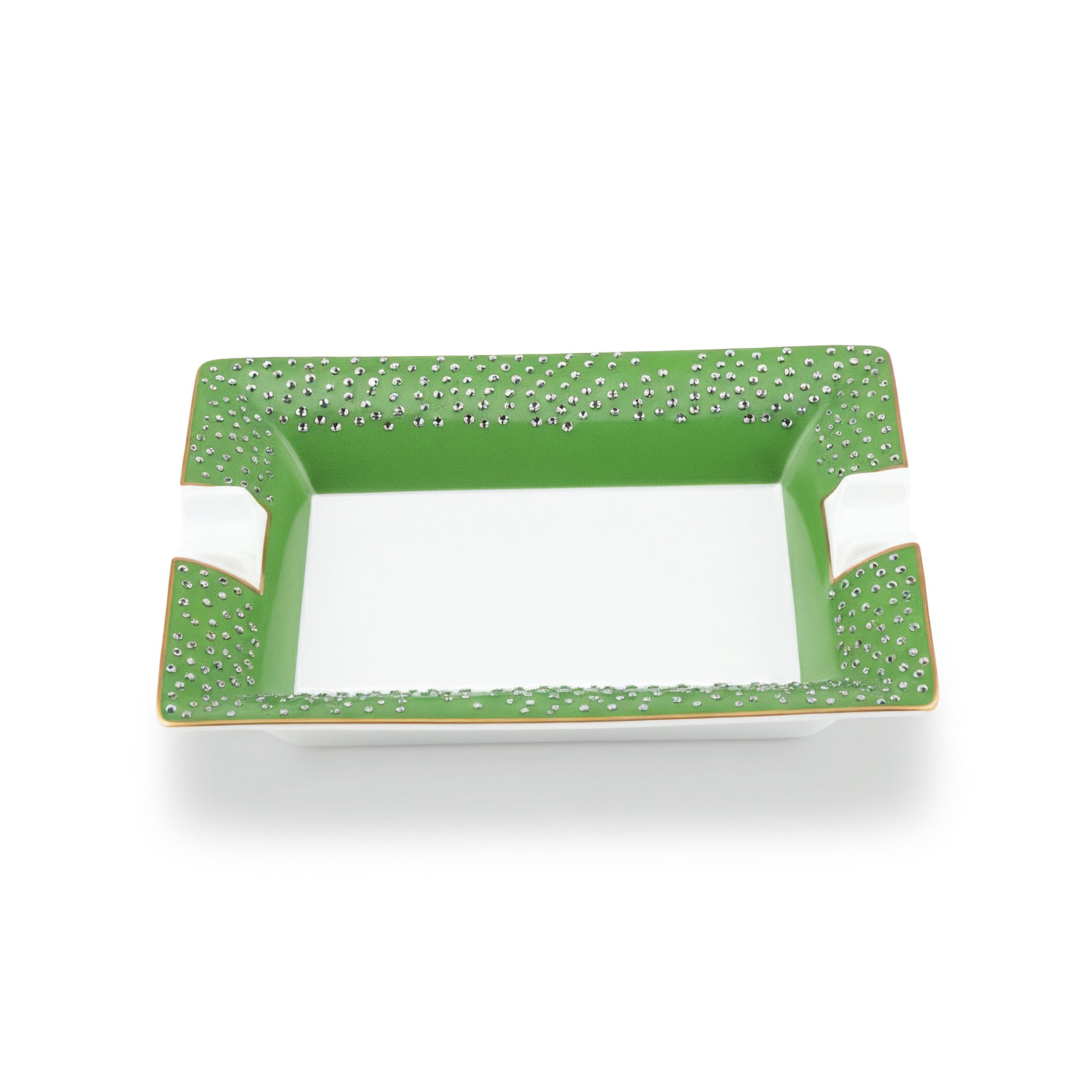Manufacture De Monaco. Green Porcelain Ashtray Studded with Swarovski. Medium Size